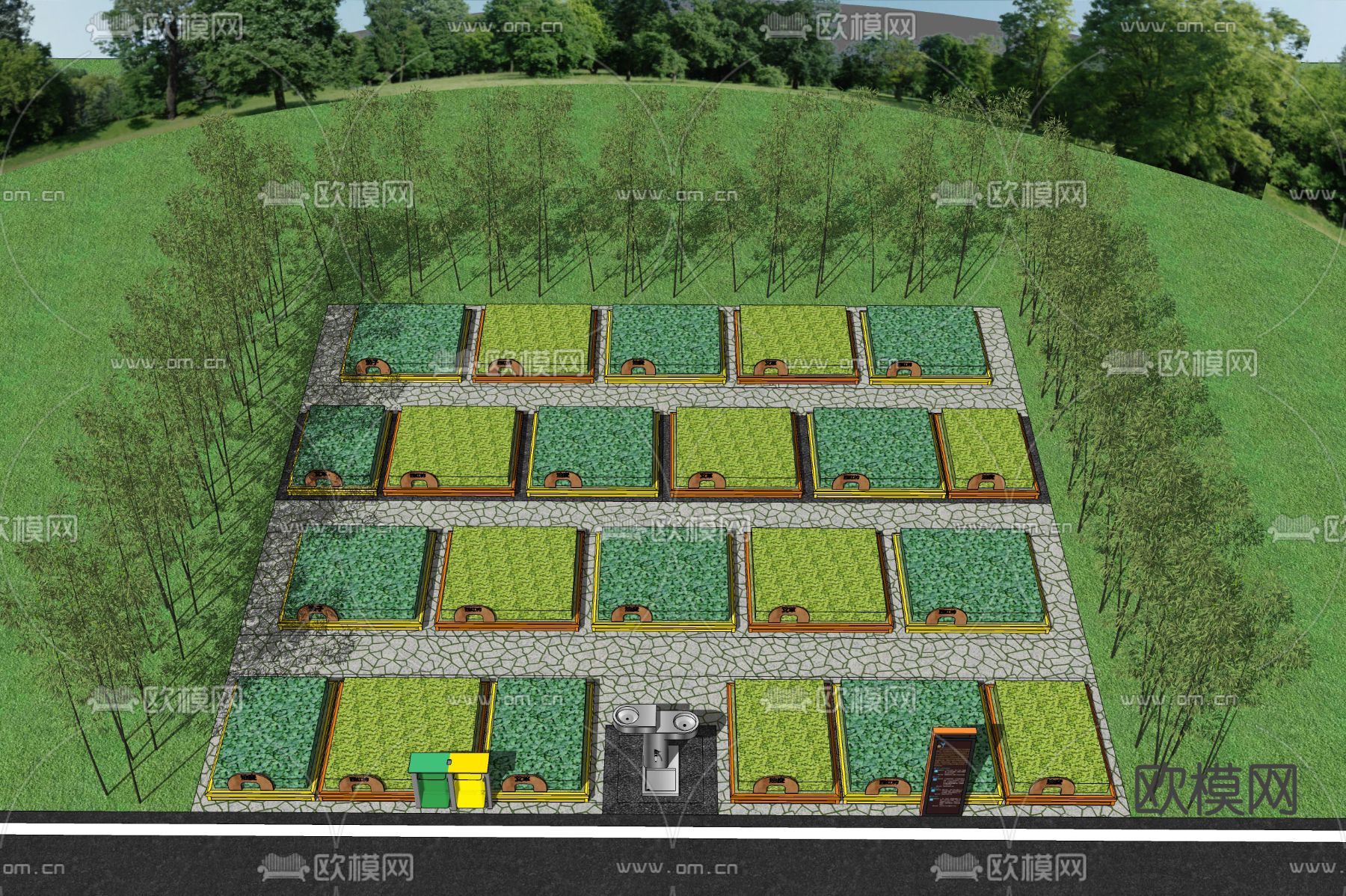 一米菜园 种植池su模型下载（渲染图2）