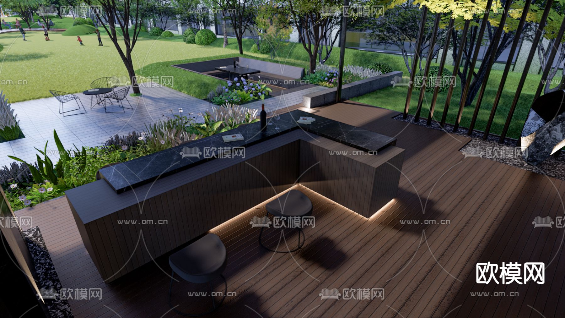 景观廊架 林下休憩su模型