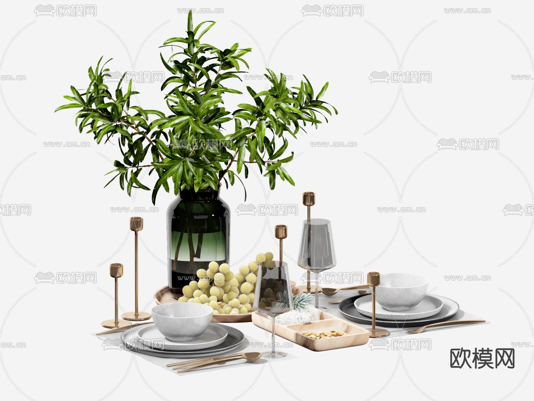 侘寂风餐具 碗碟 花瓶su模型下载（渲染图1）