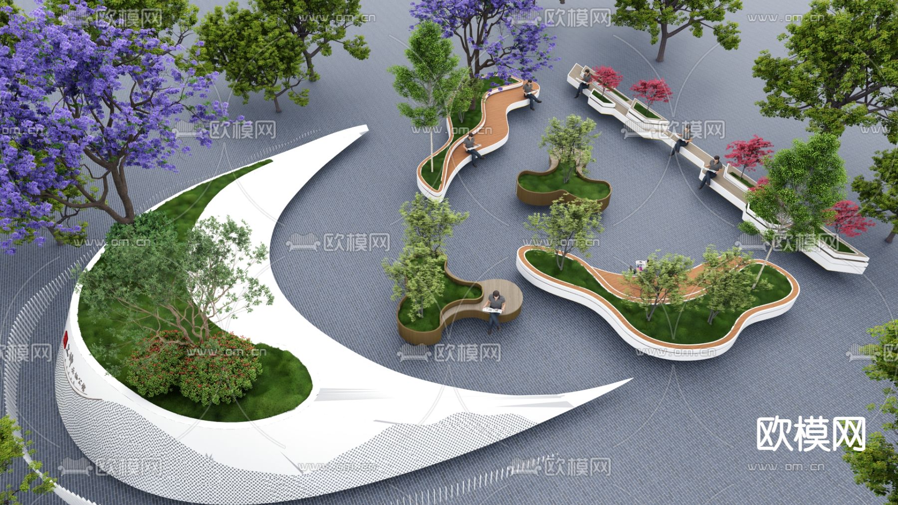 景观树池 种植池 花池座椅su模型下载（渲染图1）