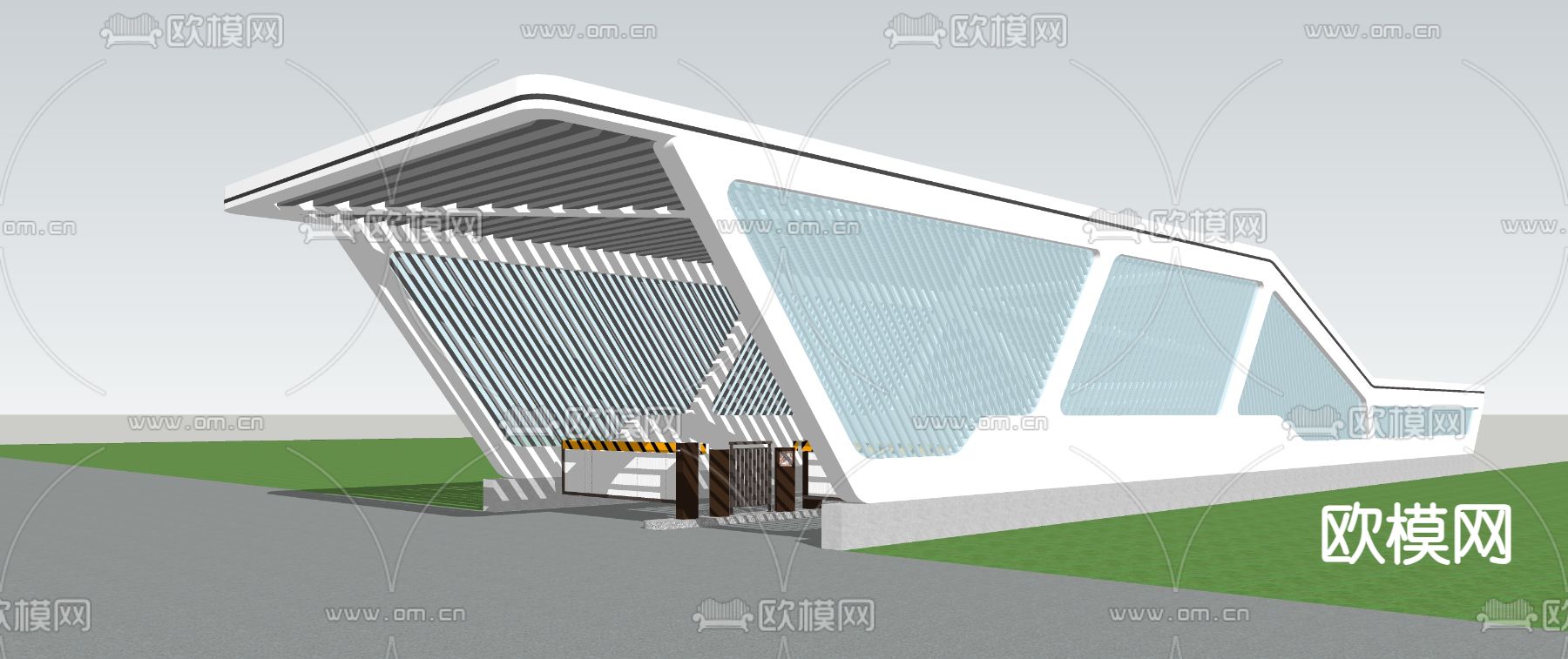 停车场门闸 车库入口su模型下载（渲染图2）