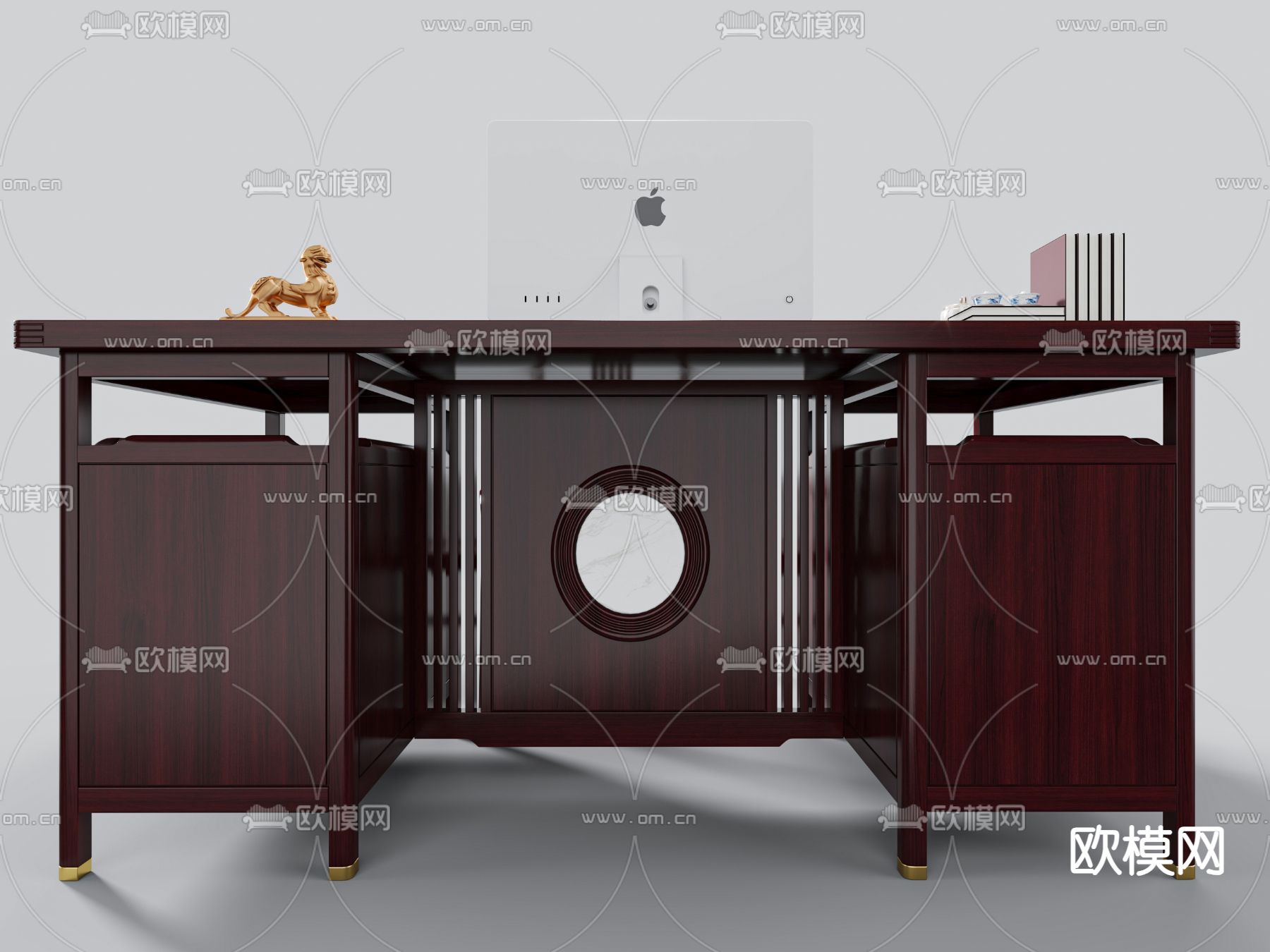 中式办公书桌su模型下载（渲染图2）