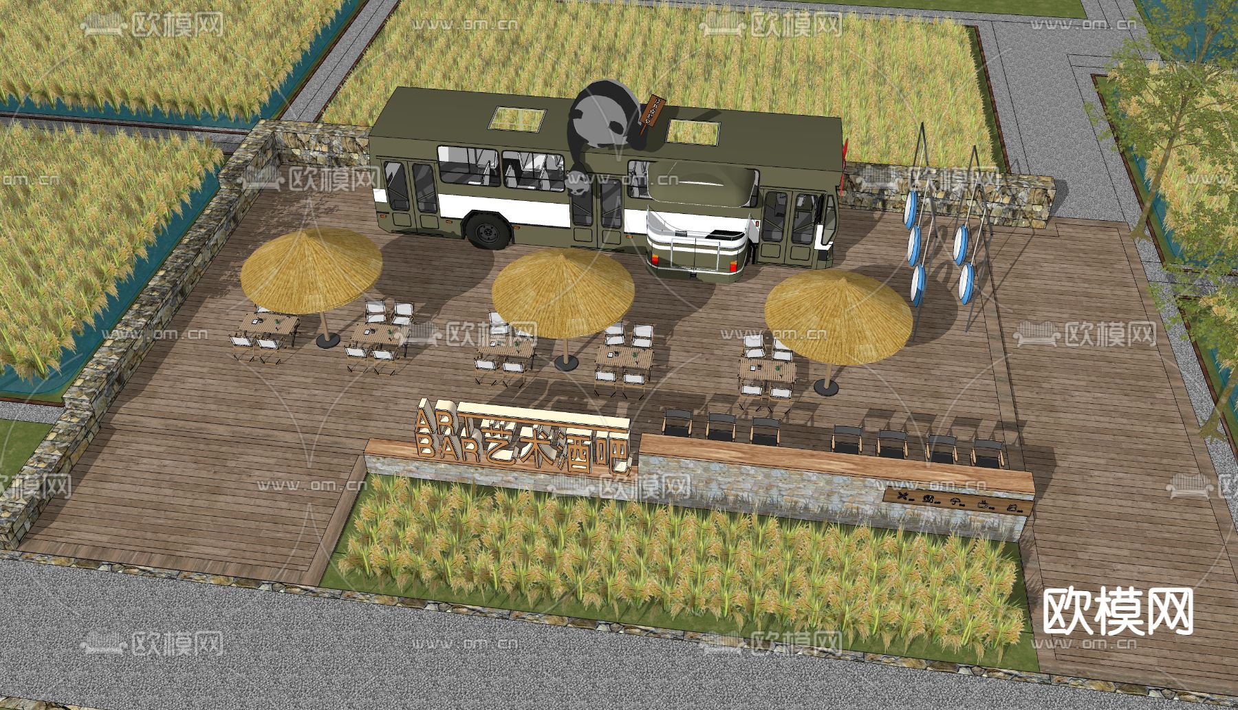 稻田火车酒吧su模型下载（渲染图3）