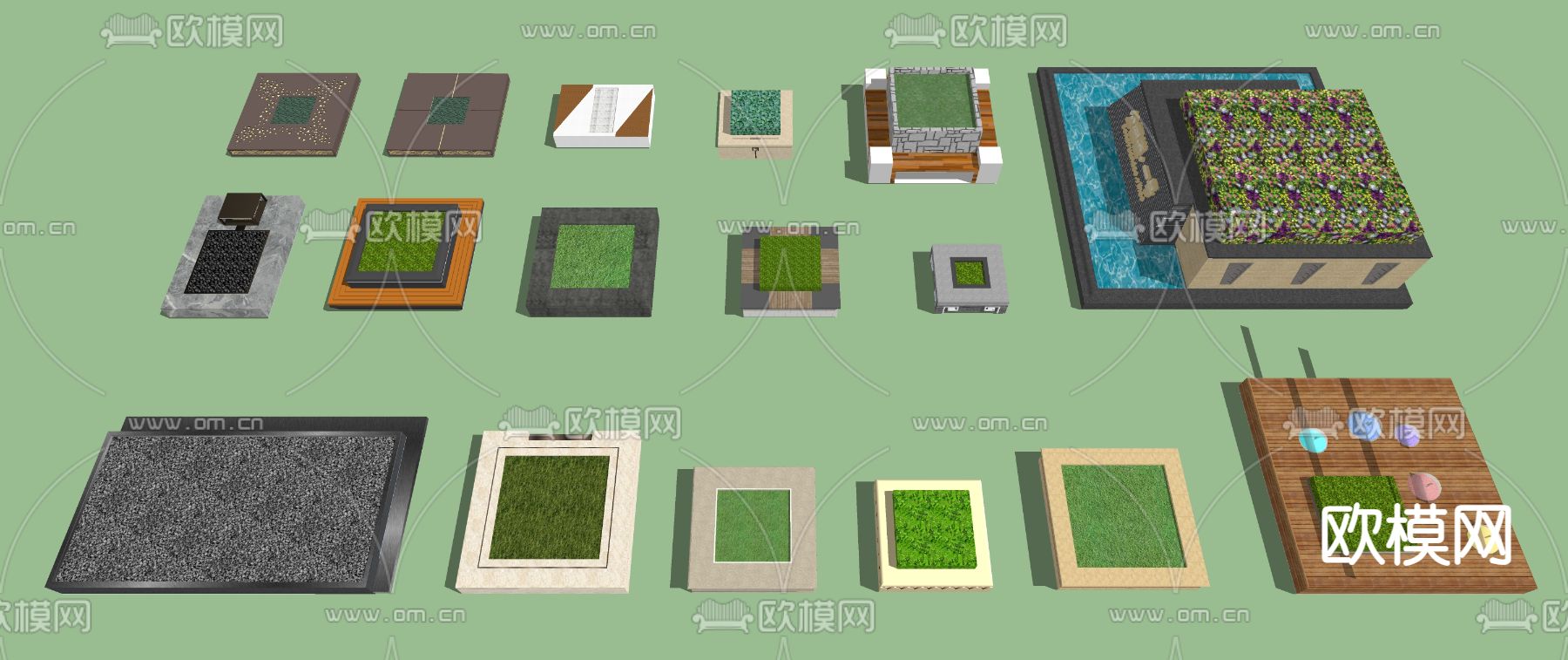 景观树池 种植池 花池座椅su模型下载（渲染图2）