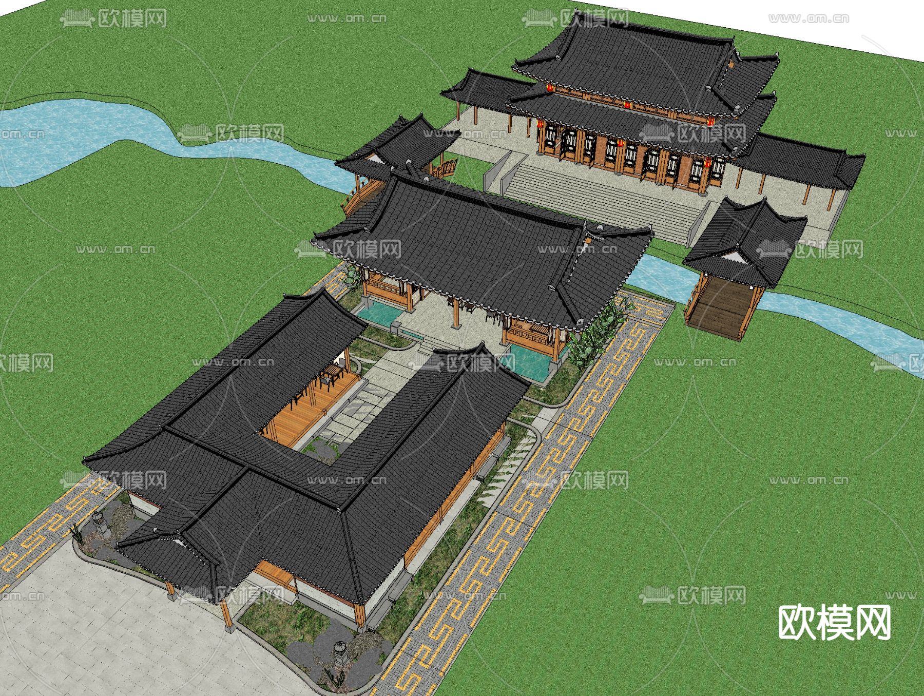 中式古建筑su模型下载（渲染图4）