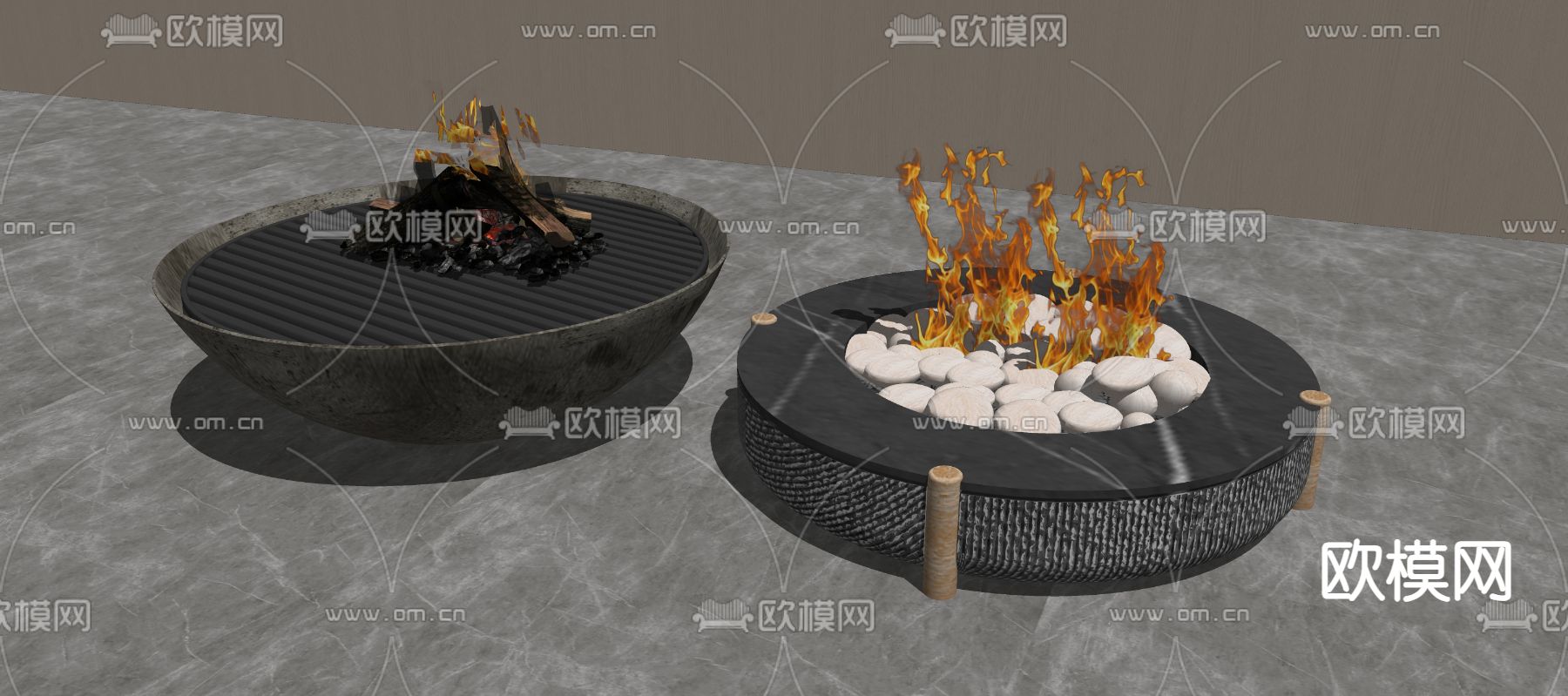 现代户外火炉su模型下载（渲染图2）
