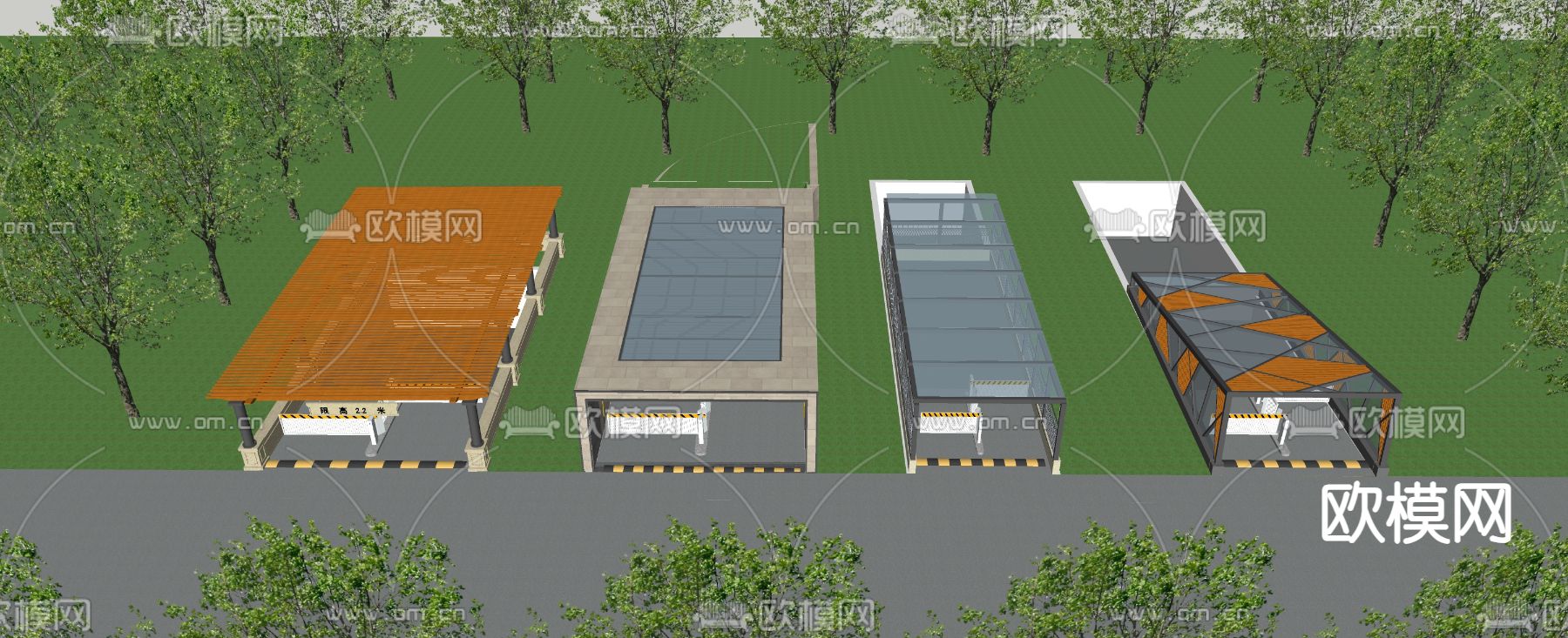 停车场门闸 车库入口su模型下载（渲染图2）