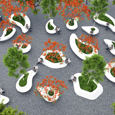  景观树池 种植池 花池座椅su模型 