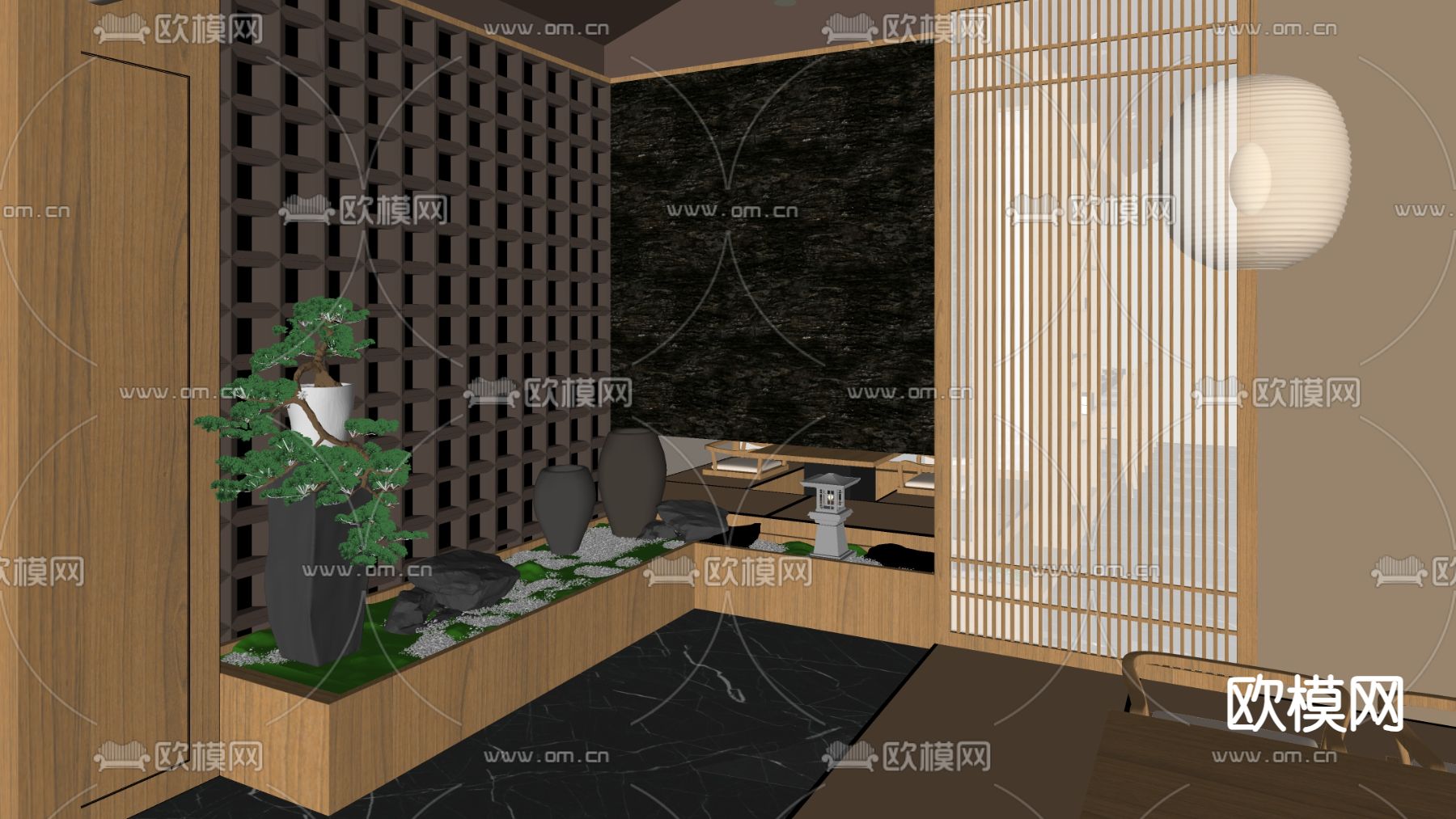 侘寂风装饰玄关su模型下载（渲染图2）