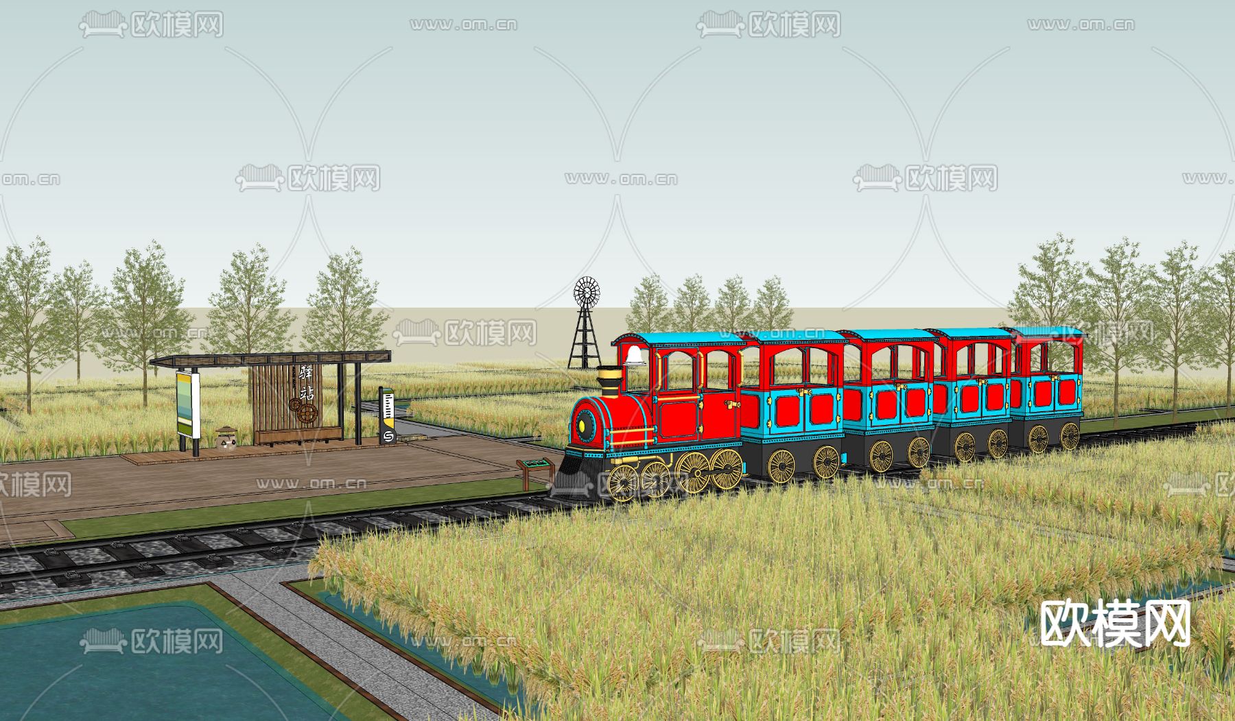 稻田小火车su模型下载（渲染图1）