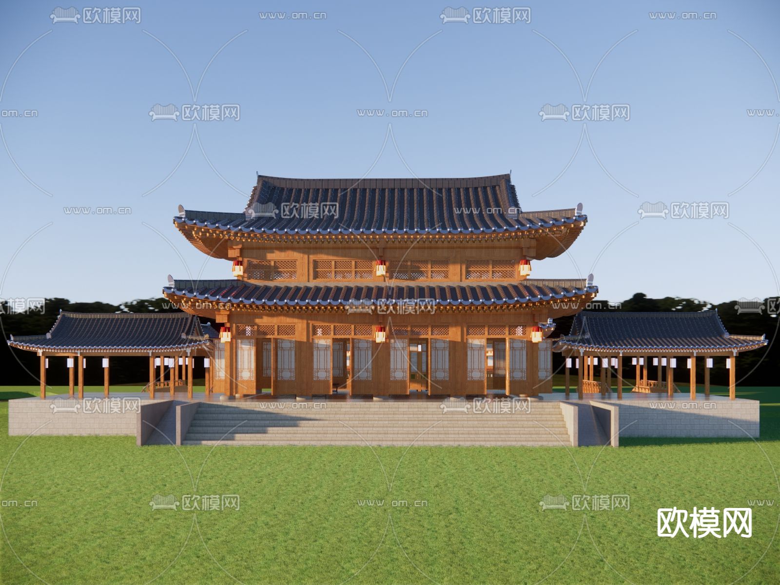 中式古建筑su模型下载（渲染图1）