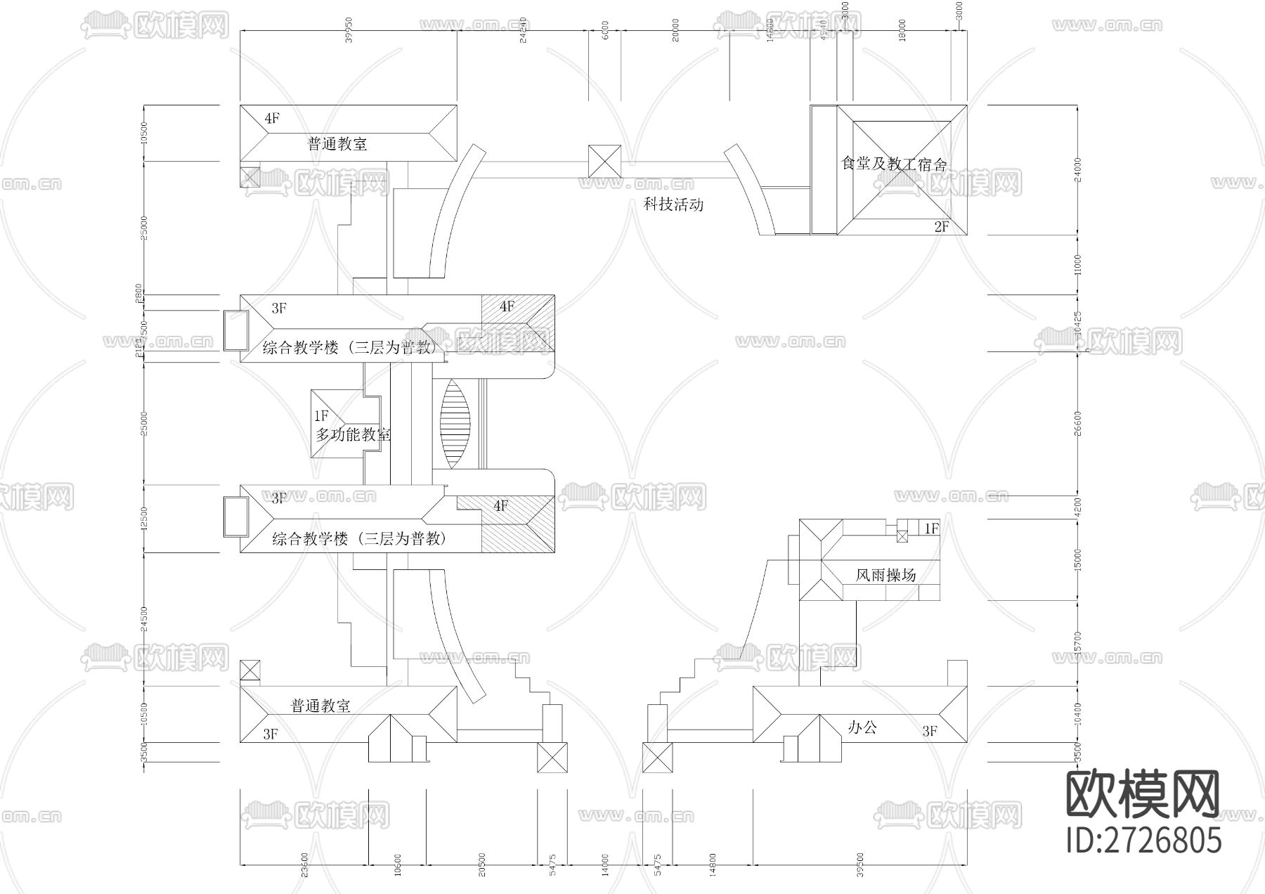 中心小学cad平面图下载（渲染图4）