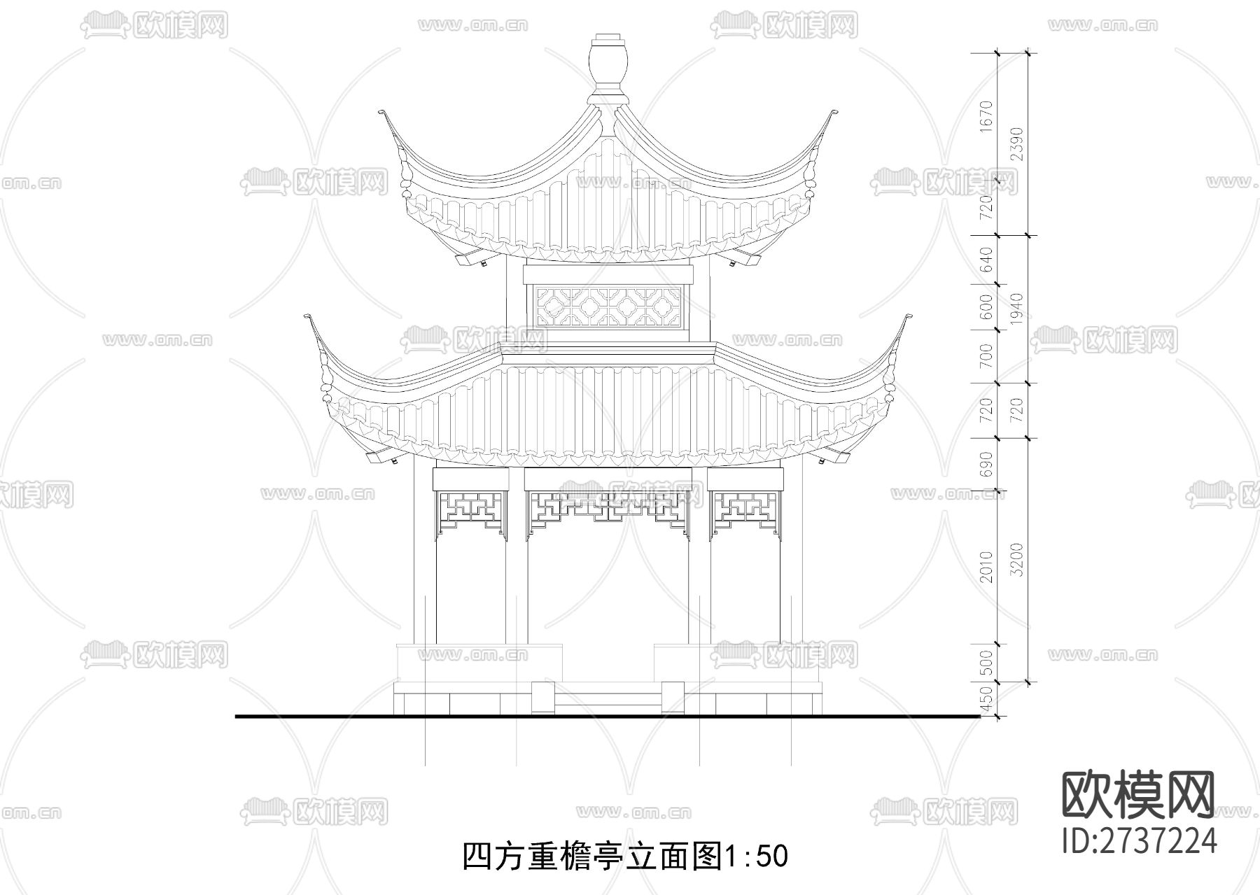 四方重檐亭全套cad施工图下载（渲染图1）