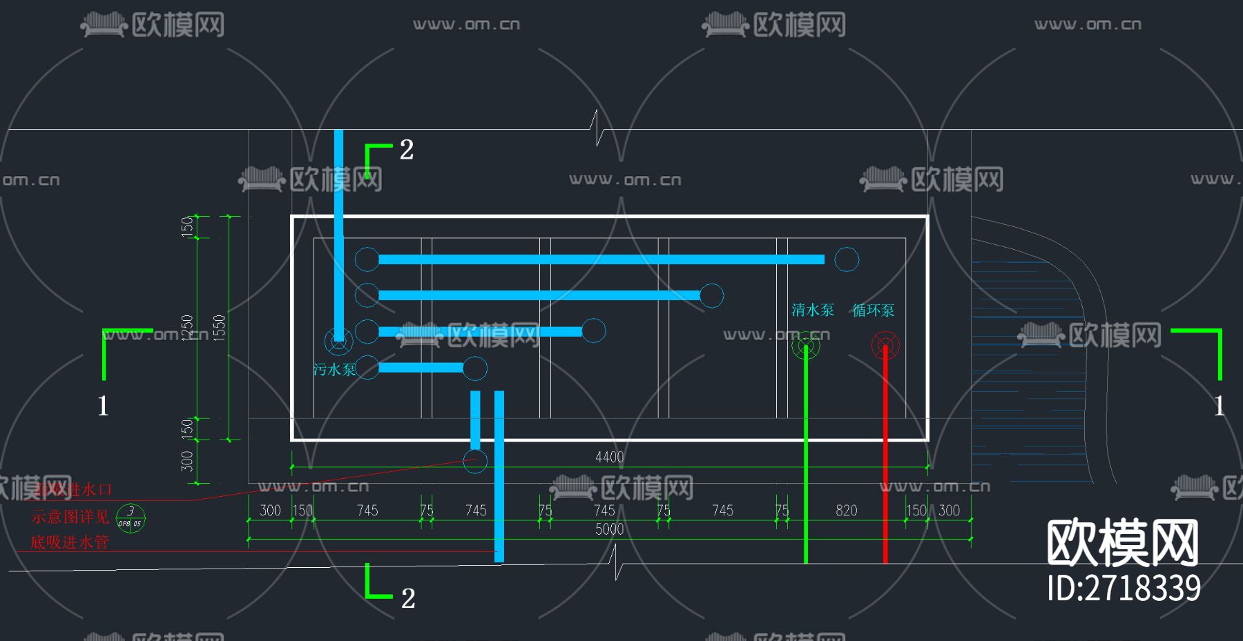 3套鱼池过滤系统cad施工图下载（渲染图7）