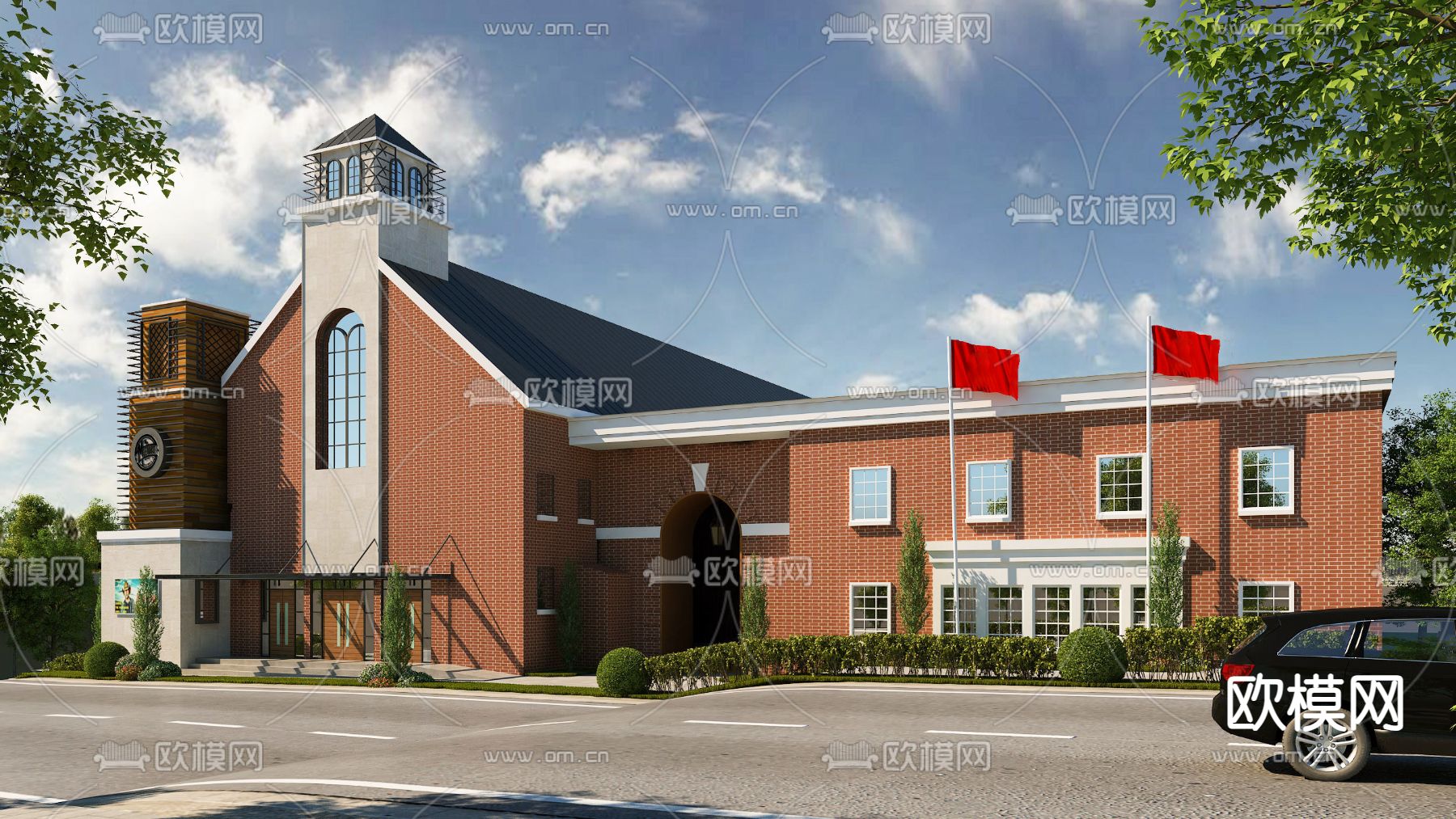 美式图书馆 文化馆 学校su模型下载（渲染图1）