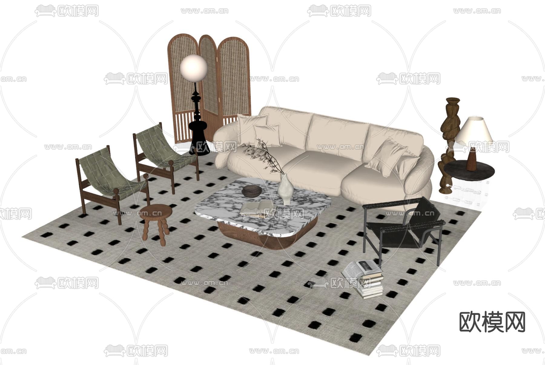 侘寂风沙发 组合沙发su模型下载（渲染图2）