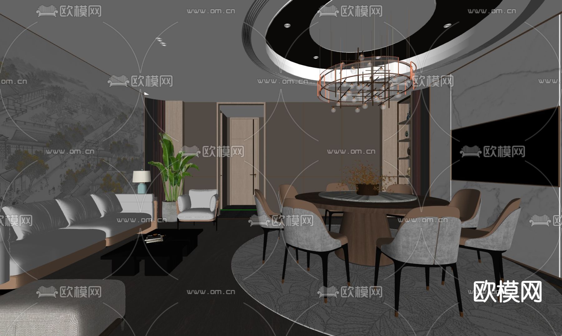 新中式酒店包厢su模型下载（渲染图3）