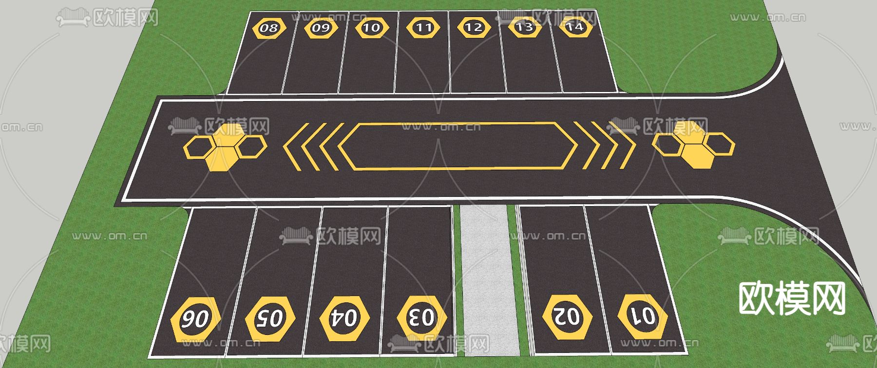 停车场 停车位su模型下载（渲染图2）