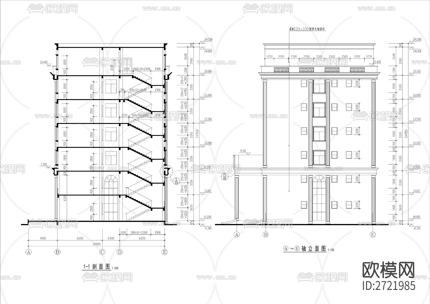 欧式七层办公楼CAD施工图下载（渲染图7）