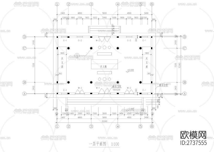 天王殿全套建筑結(jié)cad施工圖下載(渲染圖1)