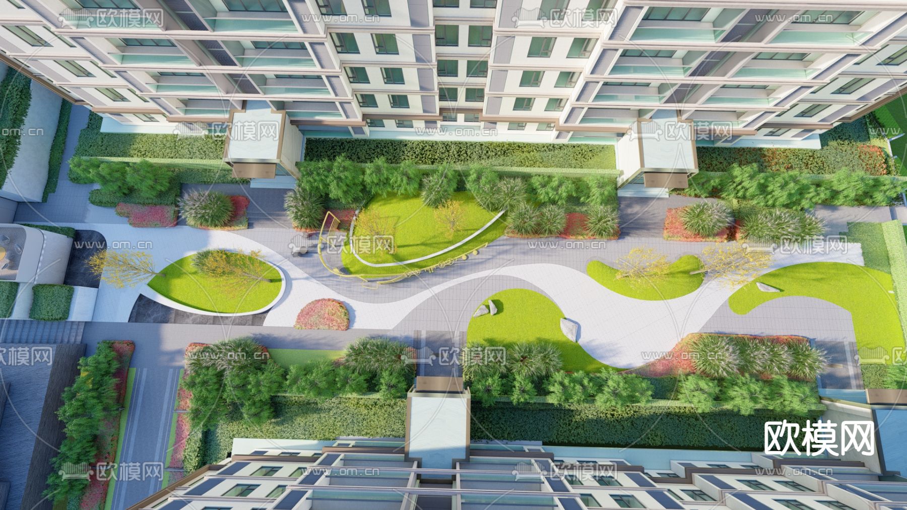 老年活动花园 林下空间su模型下载（渲染图1）