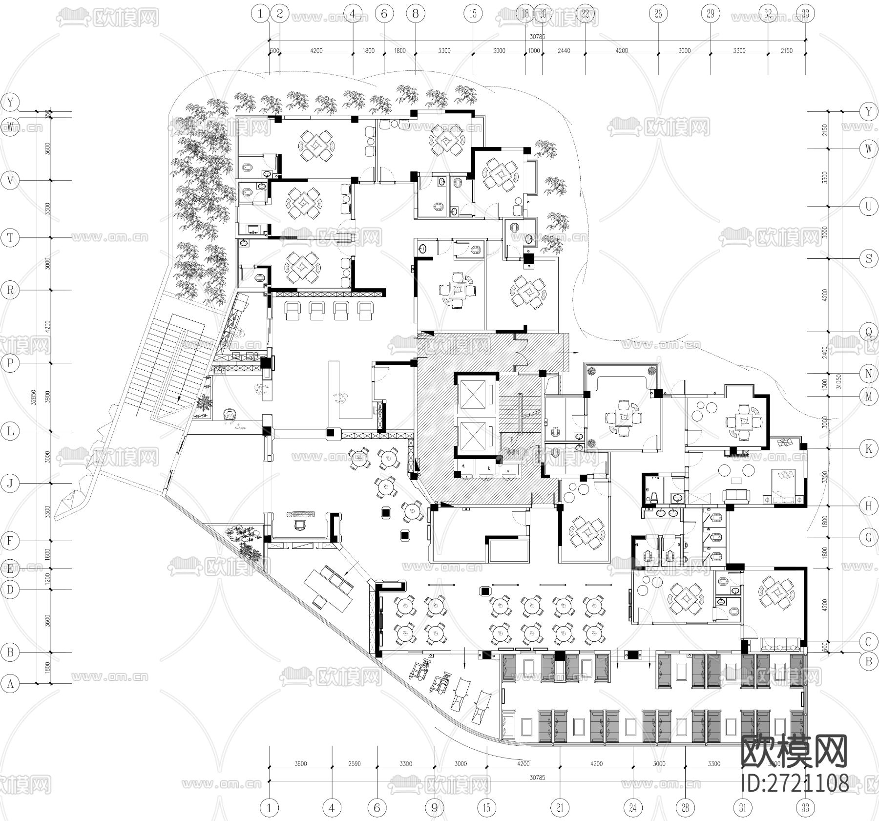 棋牌室 麻将馆CAD施工图下载（渲染图2）