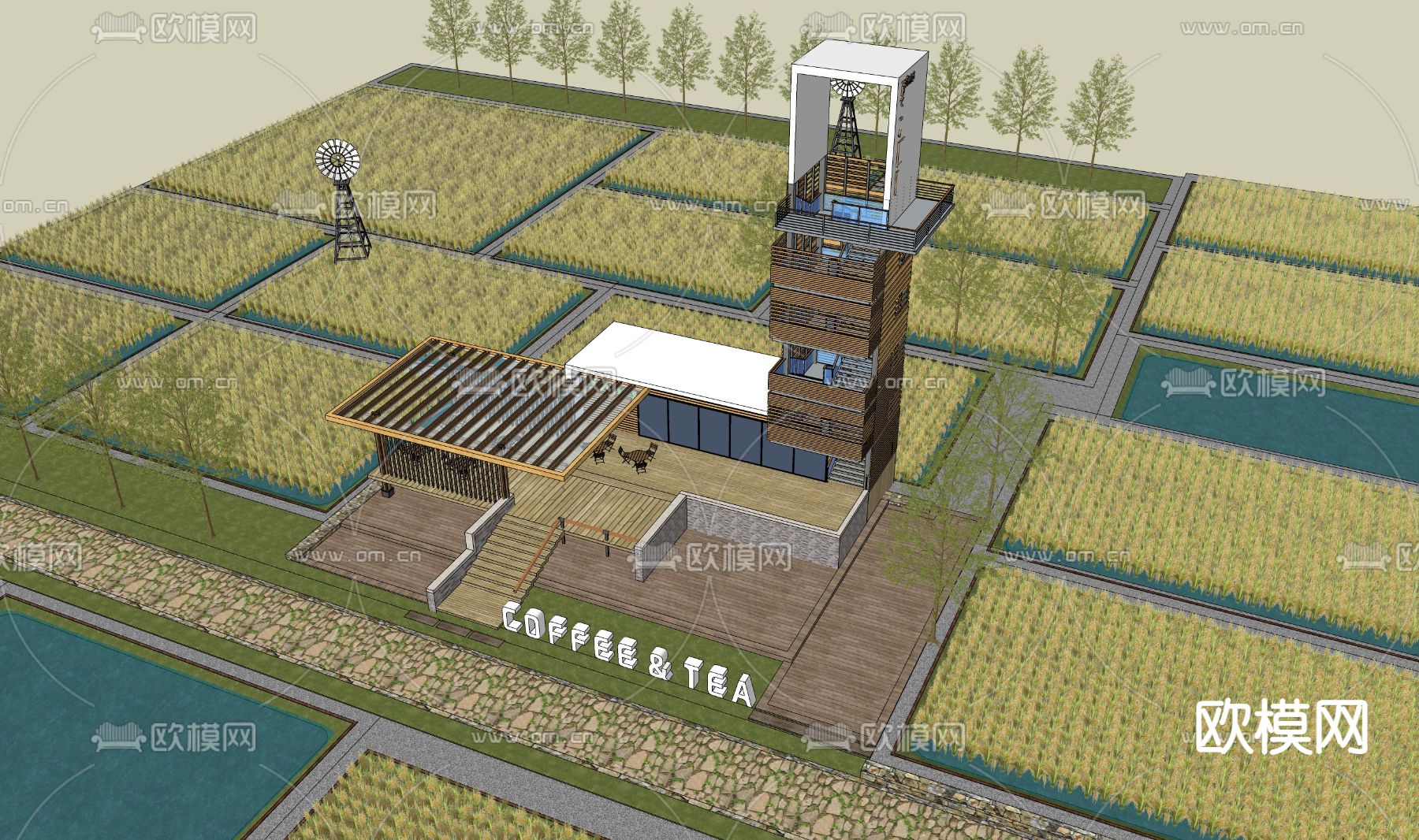 稻田观光塔su模型下载（渲染图3）