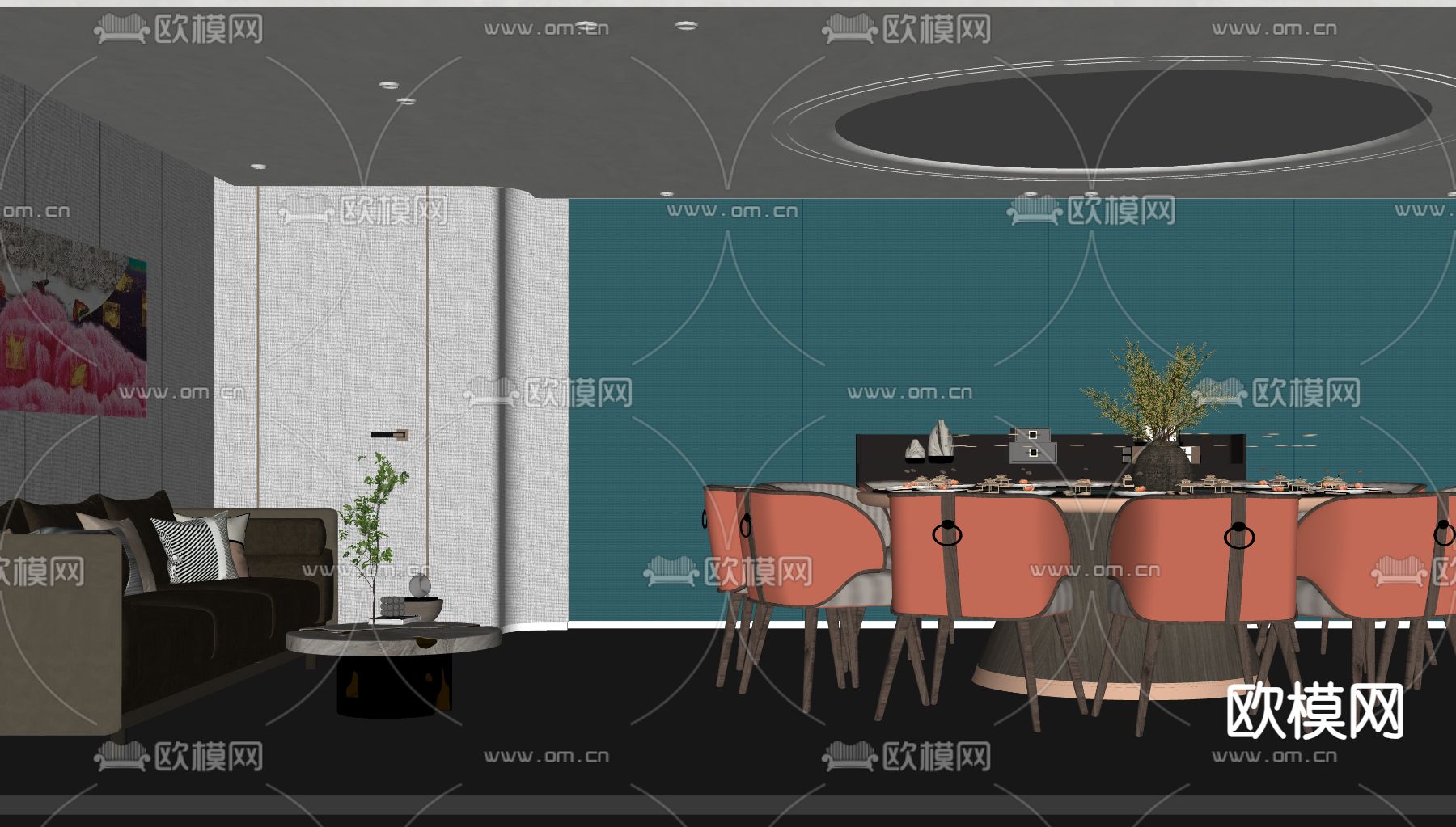 中式餐厅包厢su模型下载（渲染图2）