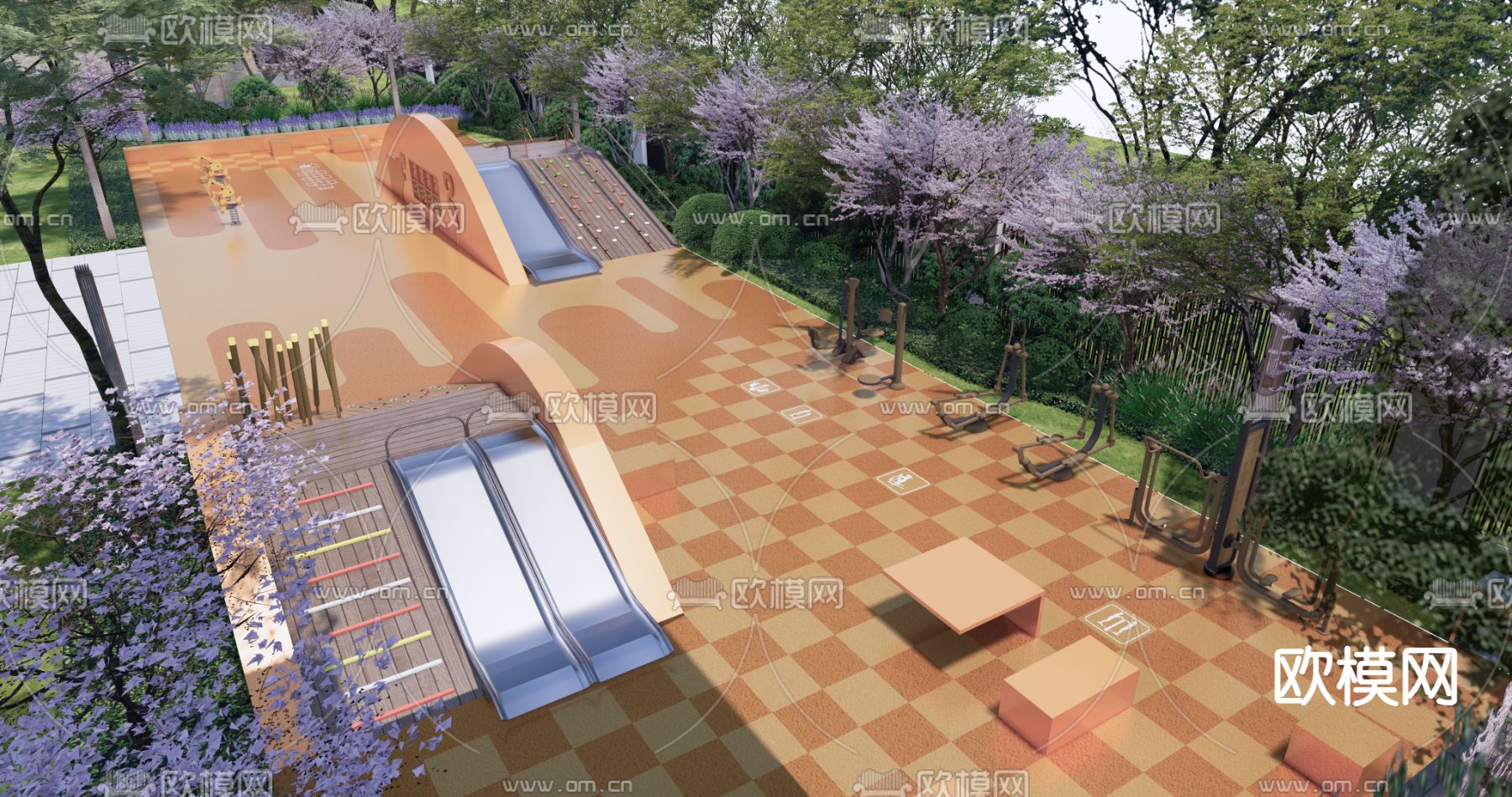 住宅小区 儿童活动区su模型下载（渲染图2）