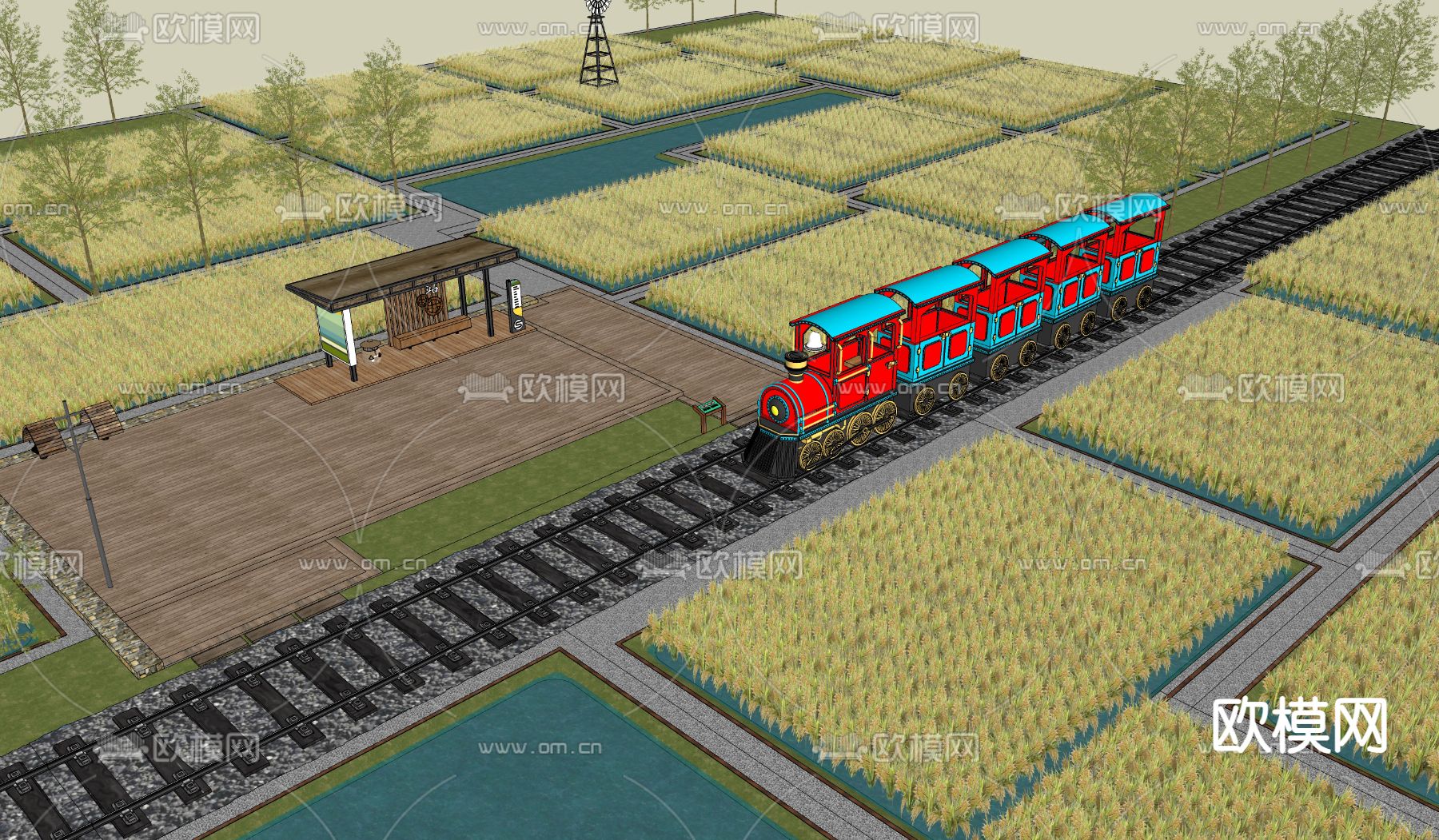 稻田小火车su模型下载（渲染图2）