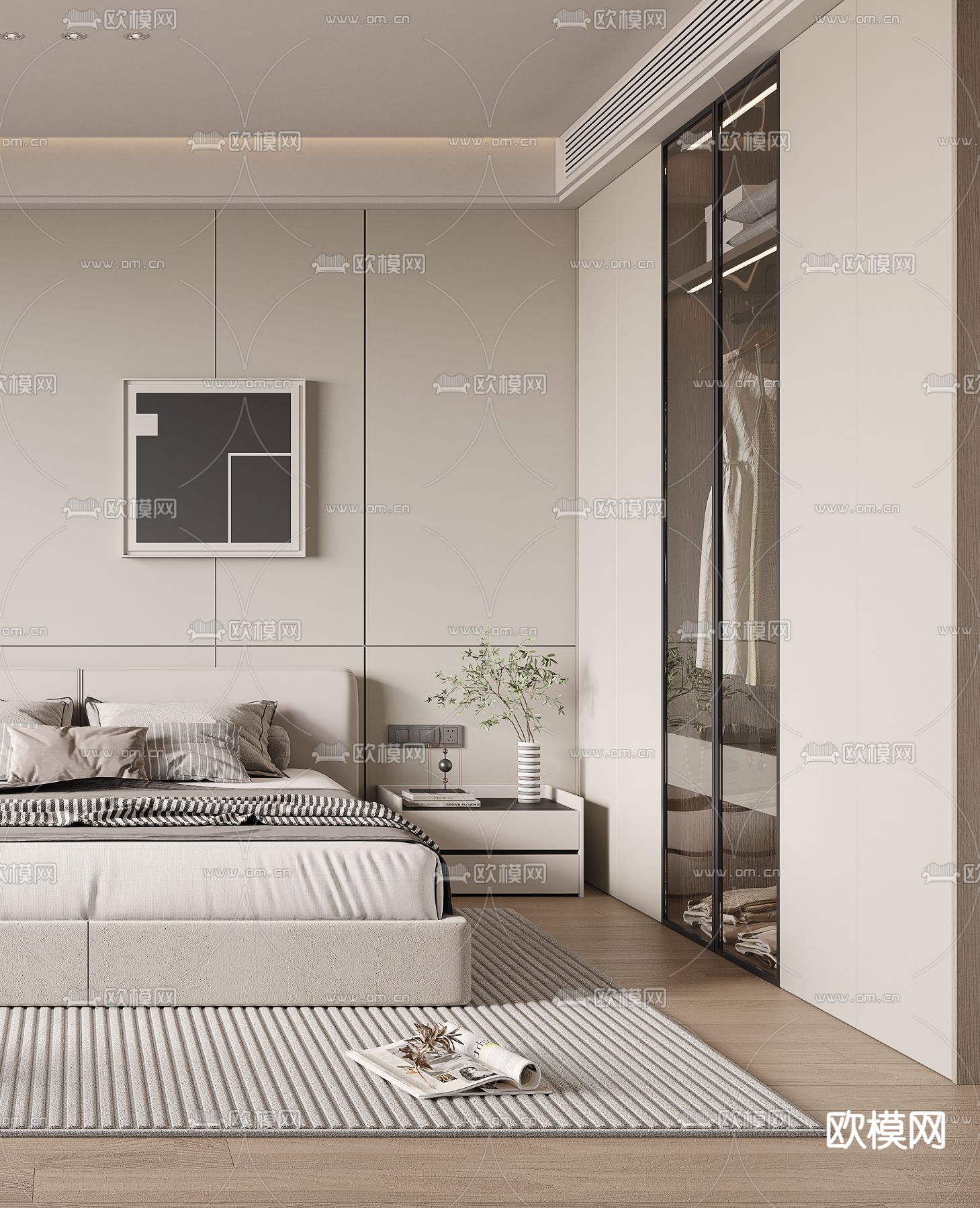 现代卧室 主卧3d模型下载（渲染图2）