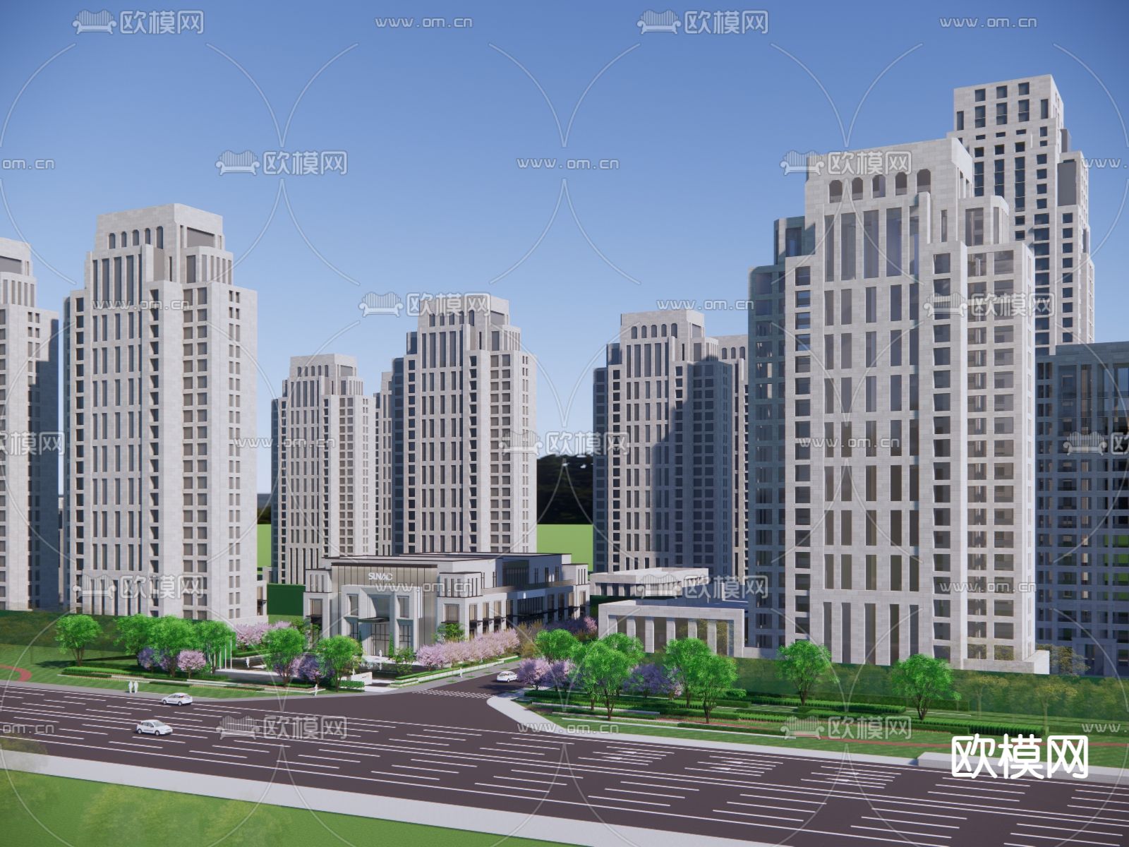 现代高层住宅鸟瞰su模型下载（渲染图2）