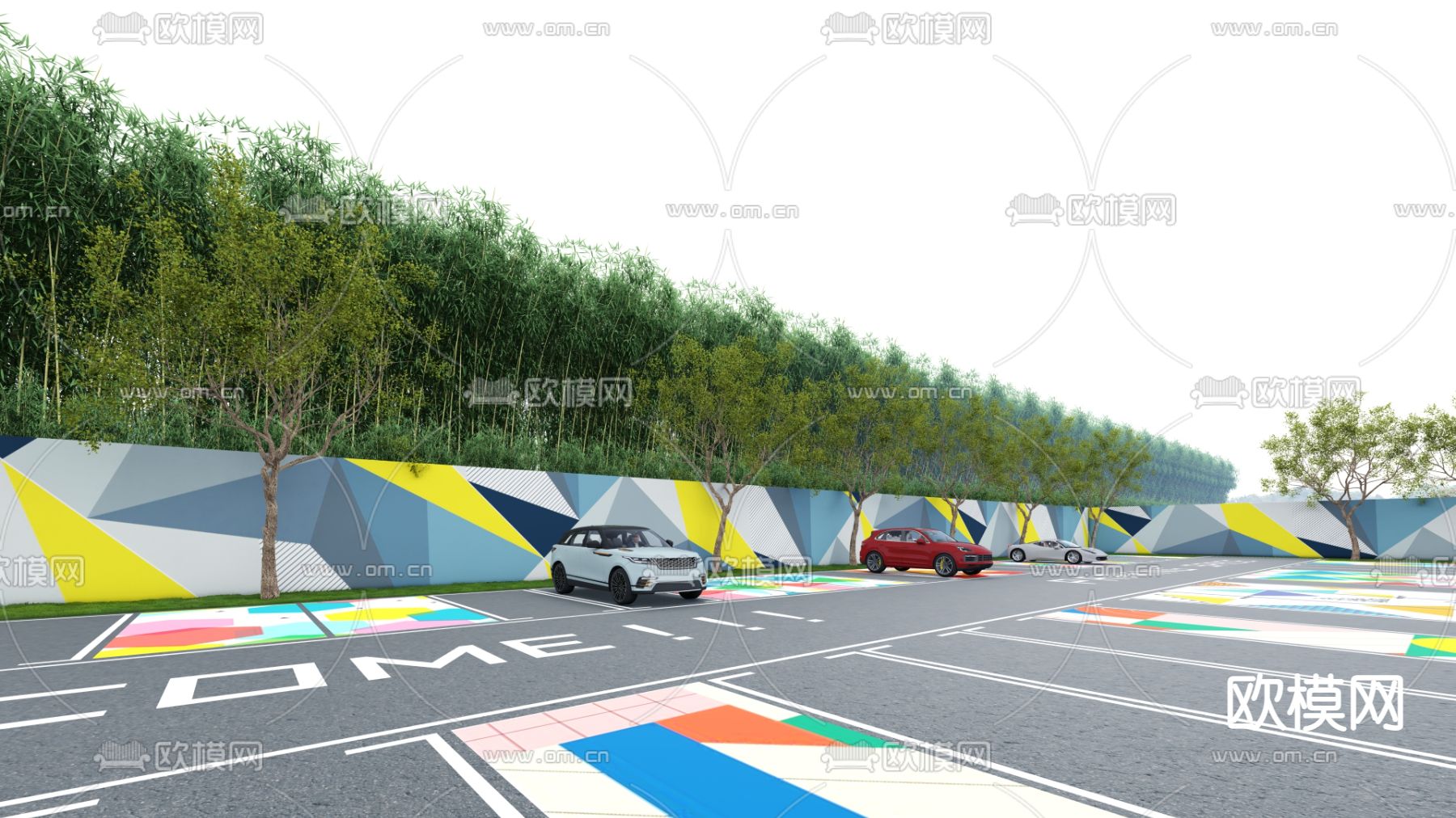 停车场 停车位su模型下载（渲染图2）