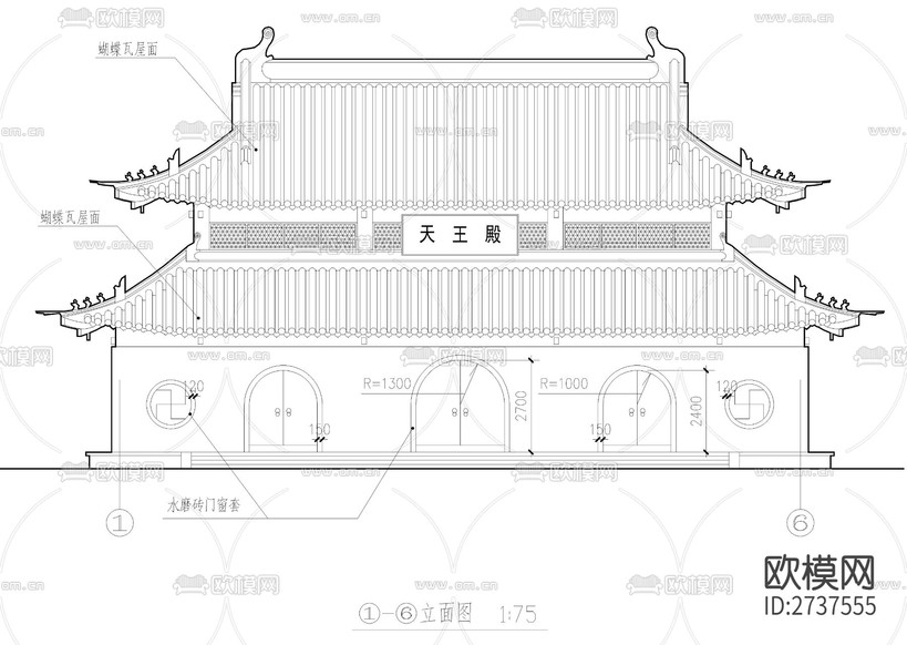 天王殿全套建筑結(jié)cad施工圖下載(渲染圖2)