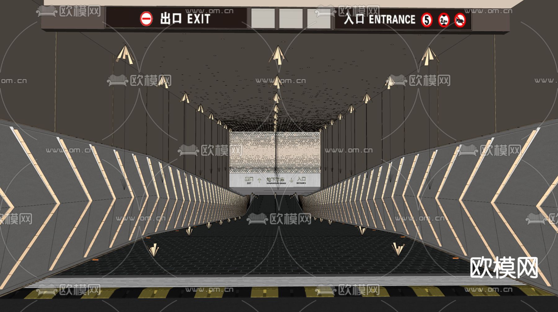 地下车库出入口su模型下载（渲染图2）