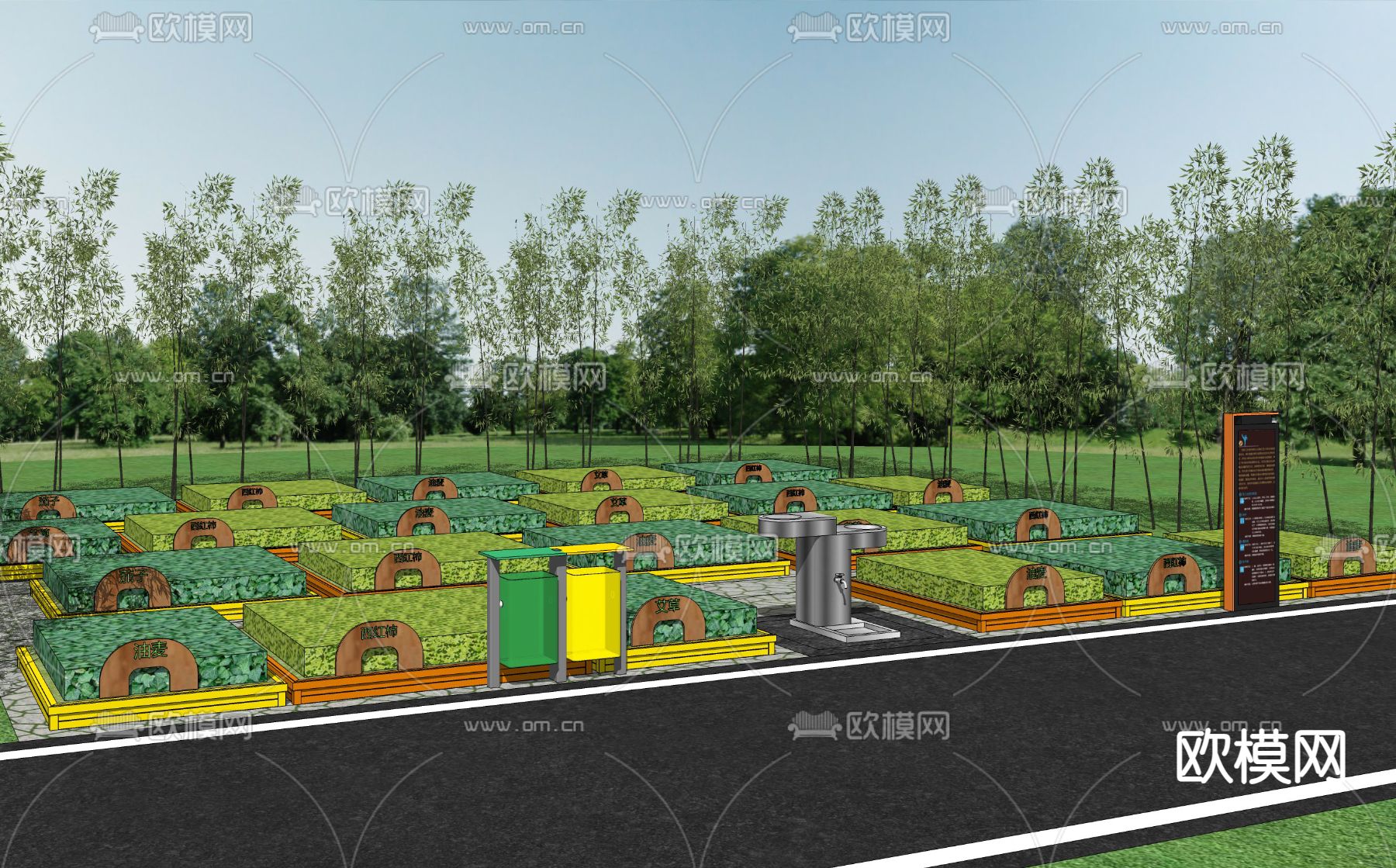 一米菜园 种植池su模型下载（渲染图1）