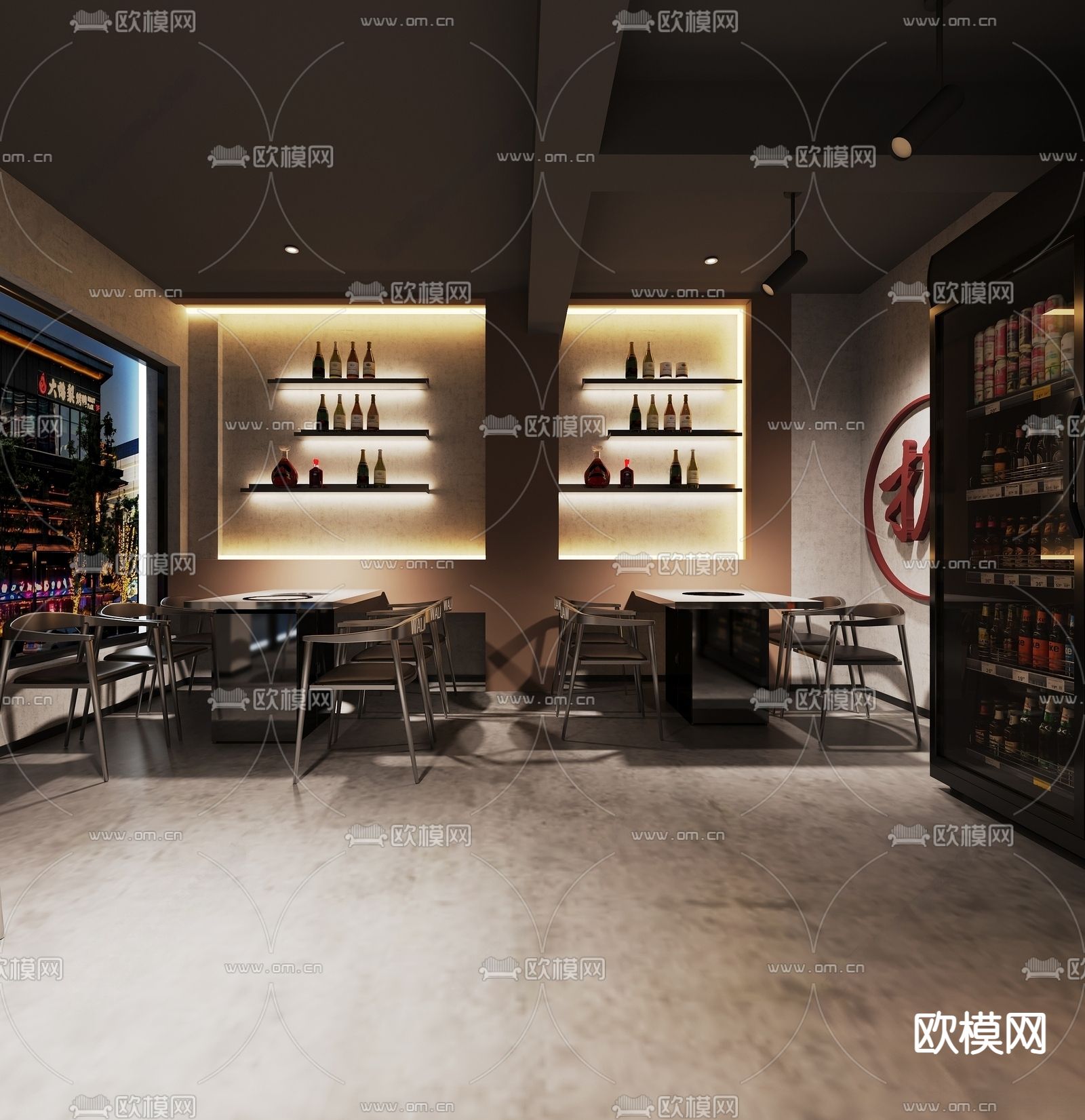 工业风烧烤店su模型下载（渲染图1）