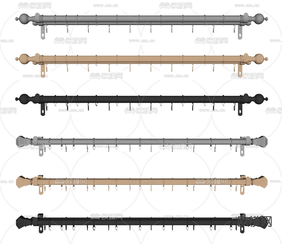 简欧罗马杆 窗帘杆su模型下载（渲染图2）