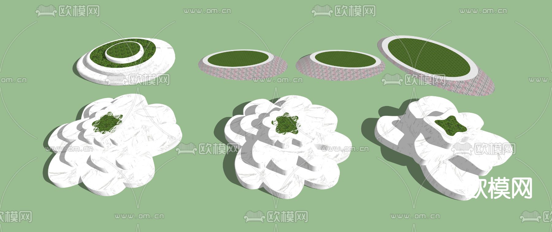 景观树池 种植池 花池座椅su模型下载（渲染图2）