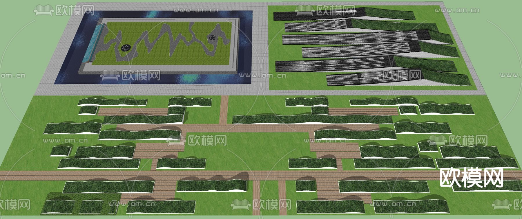 景观树池 种植池 花池座椅su模型下载（渲染图2）