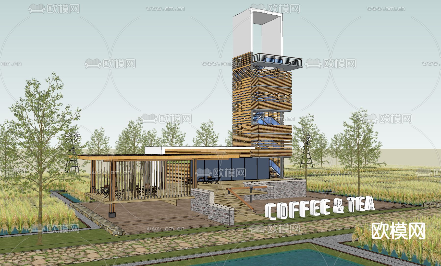 稻田观光塔su模型下载（渲染图1）