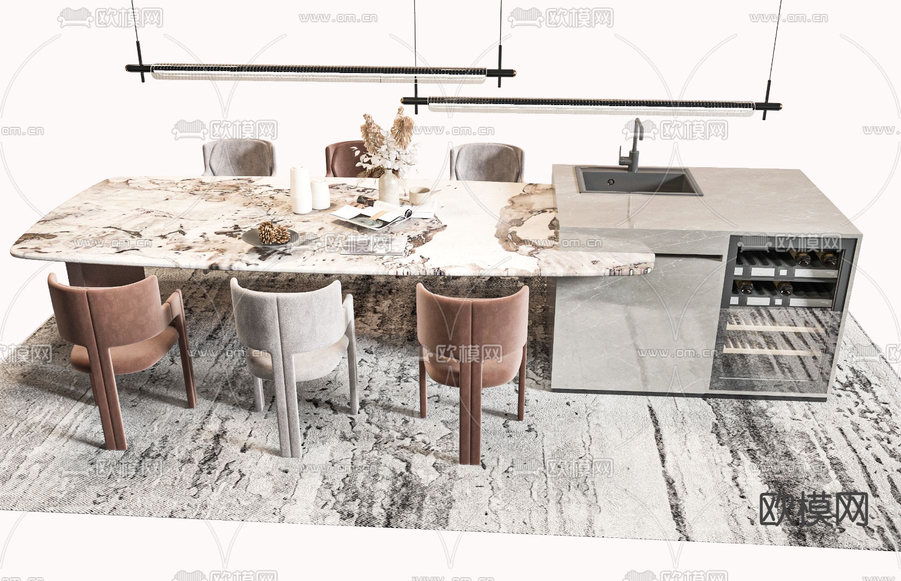 中岛餐桌椅3d模型下载