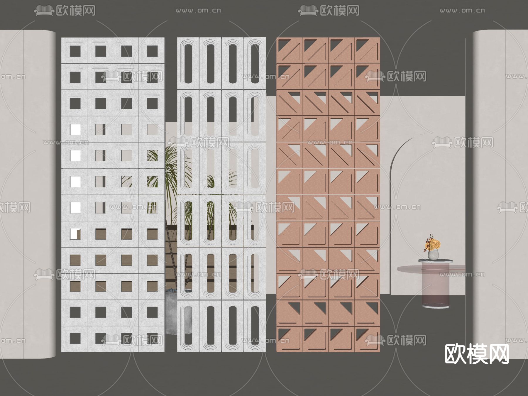 水泥砖 隔断 空心砖 花砖 红砖su模型下载（渲染图2）