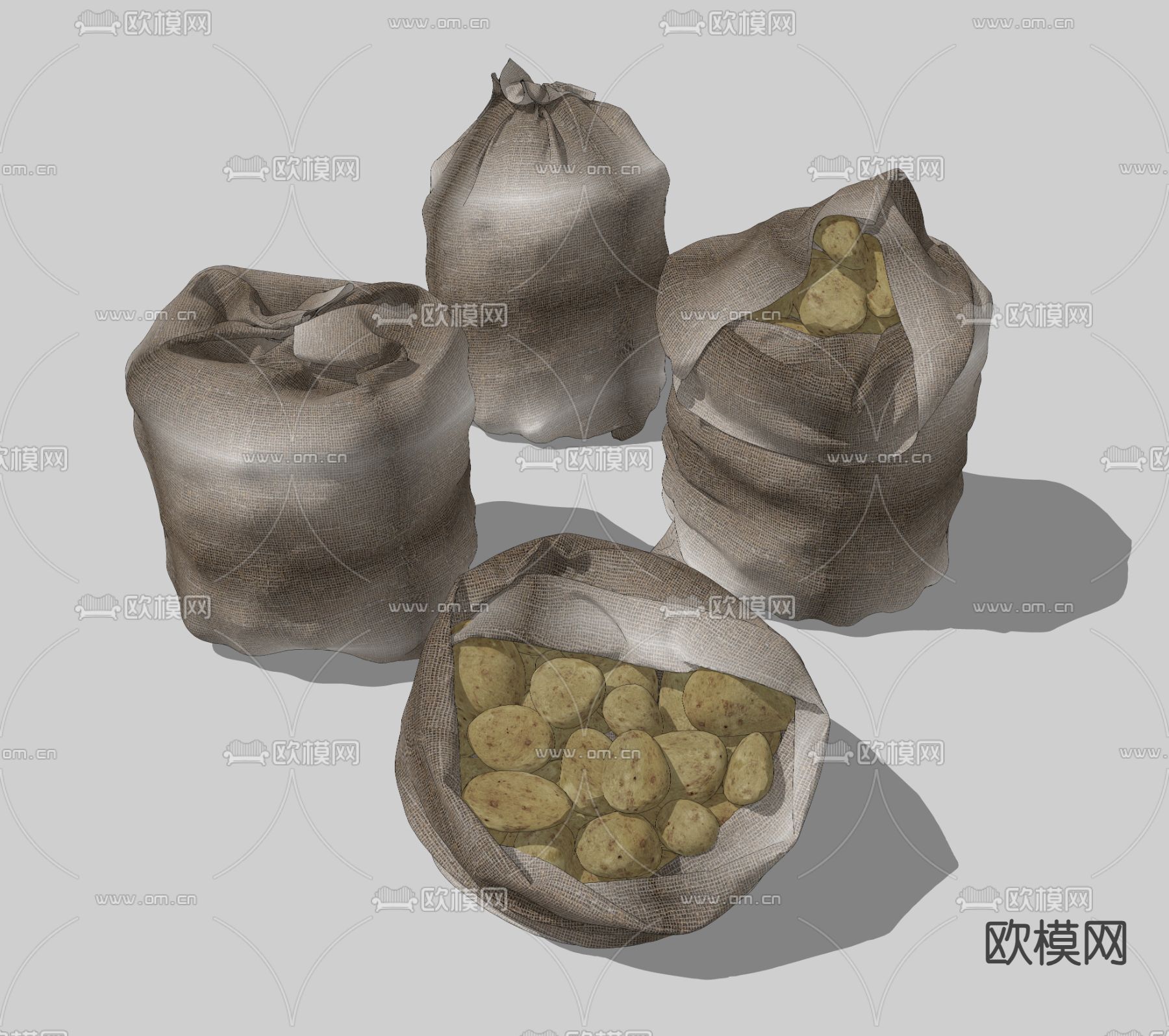 麻袋土豆 农产品 蔬菜su模型下载（渲染图2）