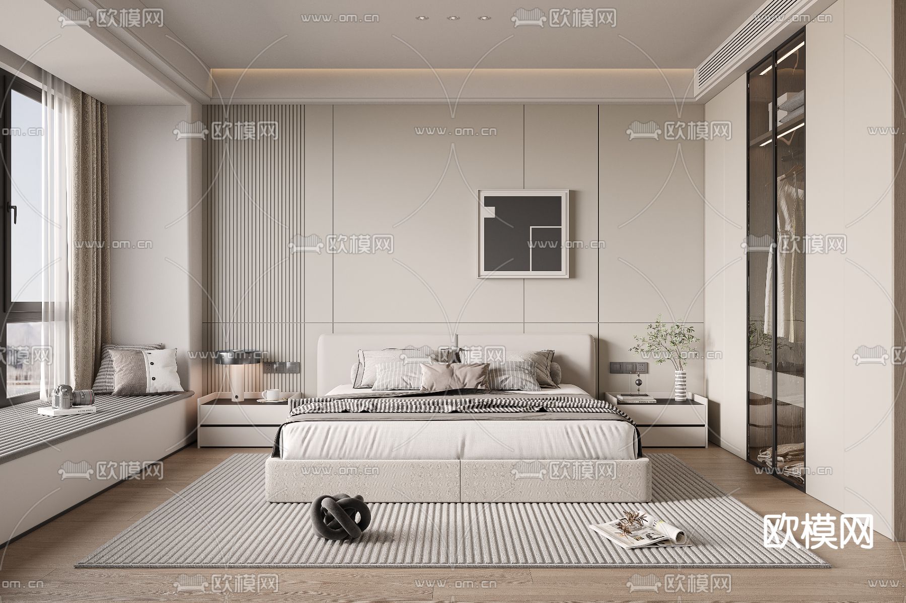 现代卧室 主卧3d模型下载（渲染图1）