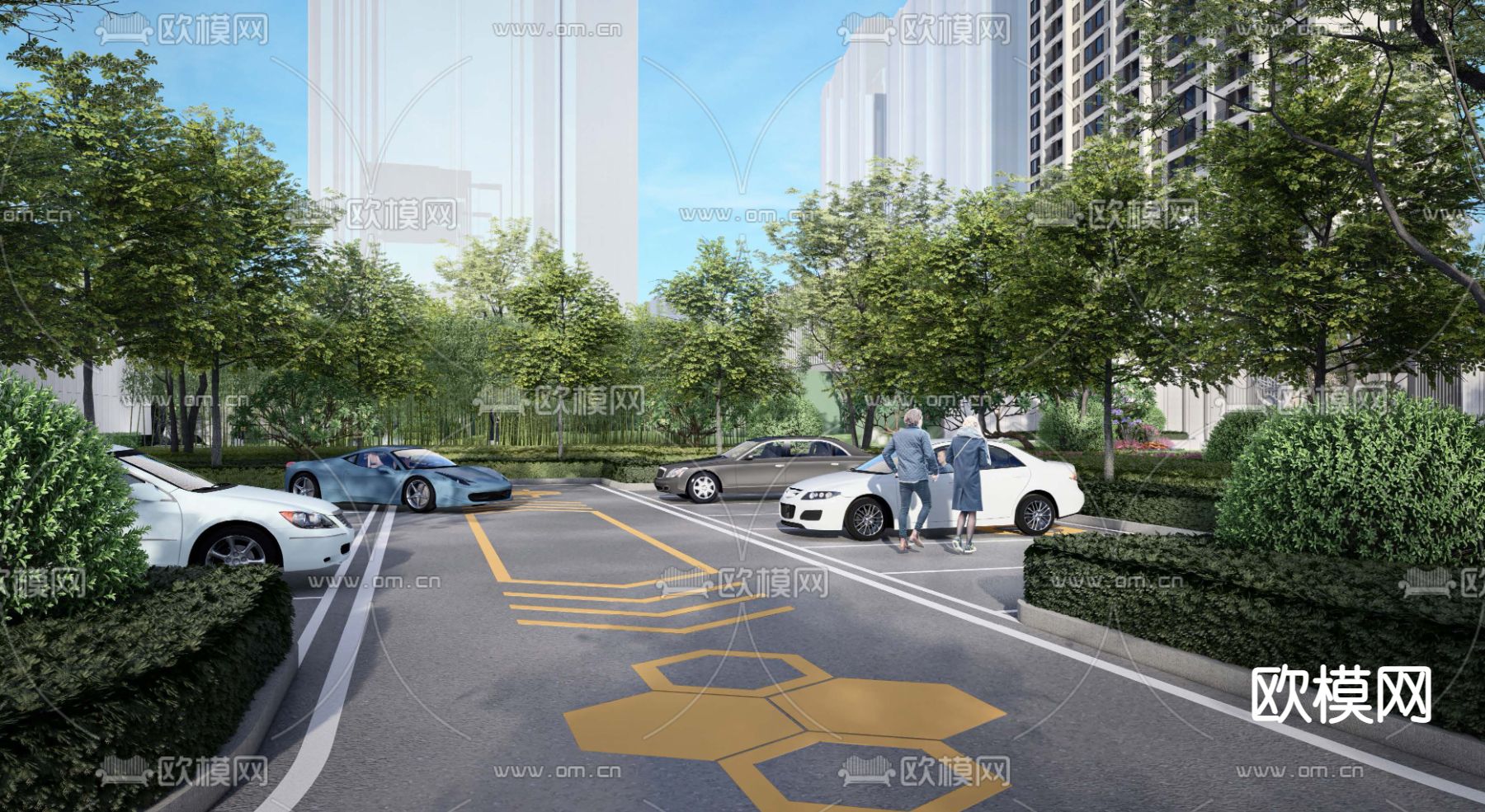 停车场 停车位su模型下载（渲染图1）