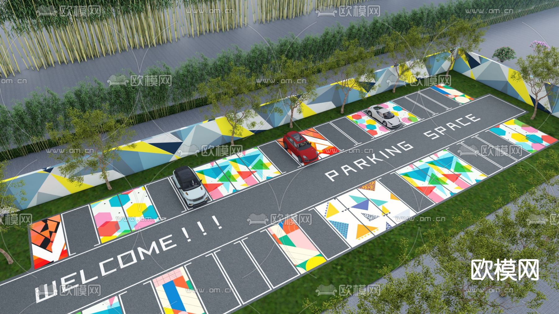 停车场 停车位su模型下载（渲染图1）