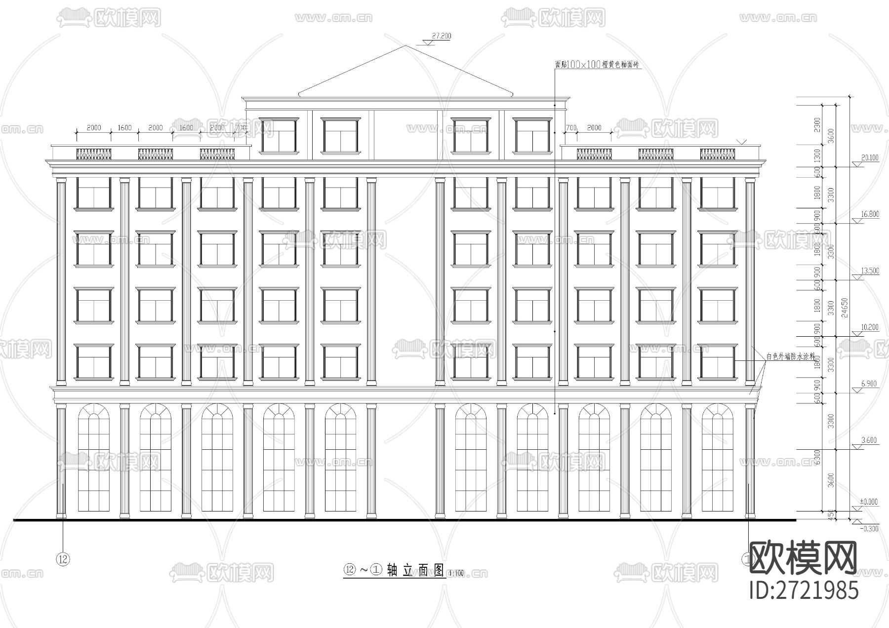 欧式七层办公楼CAD施工图下载（渲染图5）