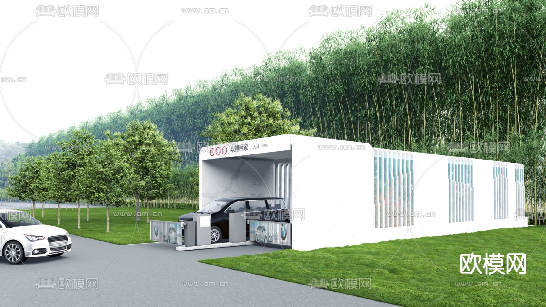 停车场门闸 车库入口su模型下载（渲染图1）