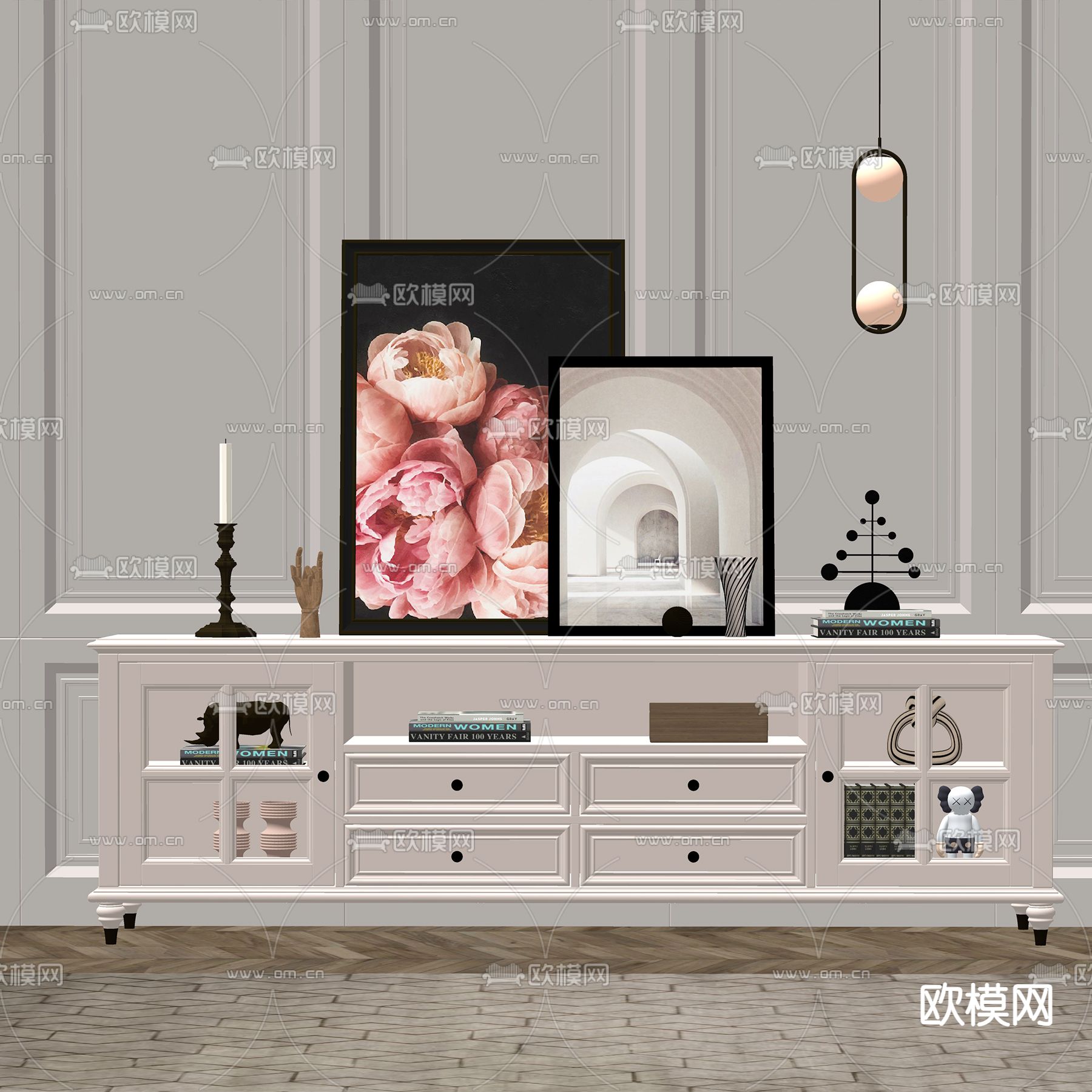 美式电视柜su模型下载（渲染图2）